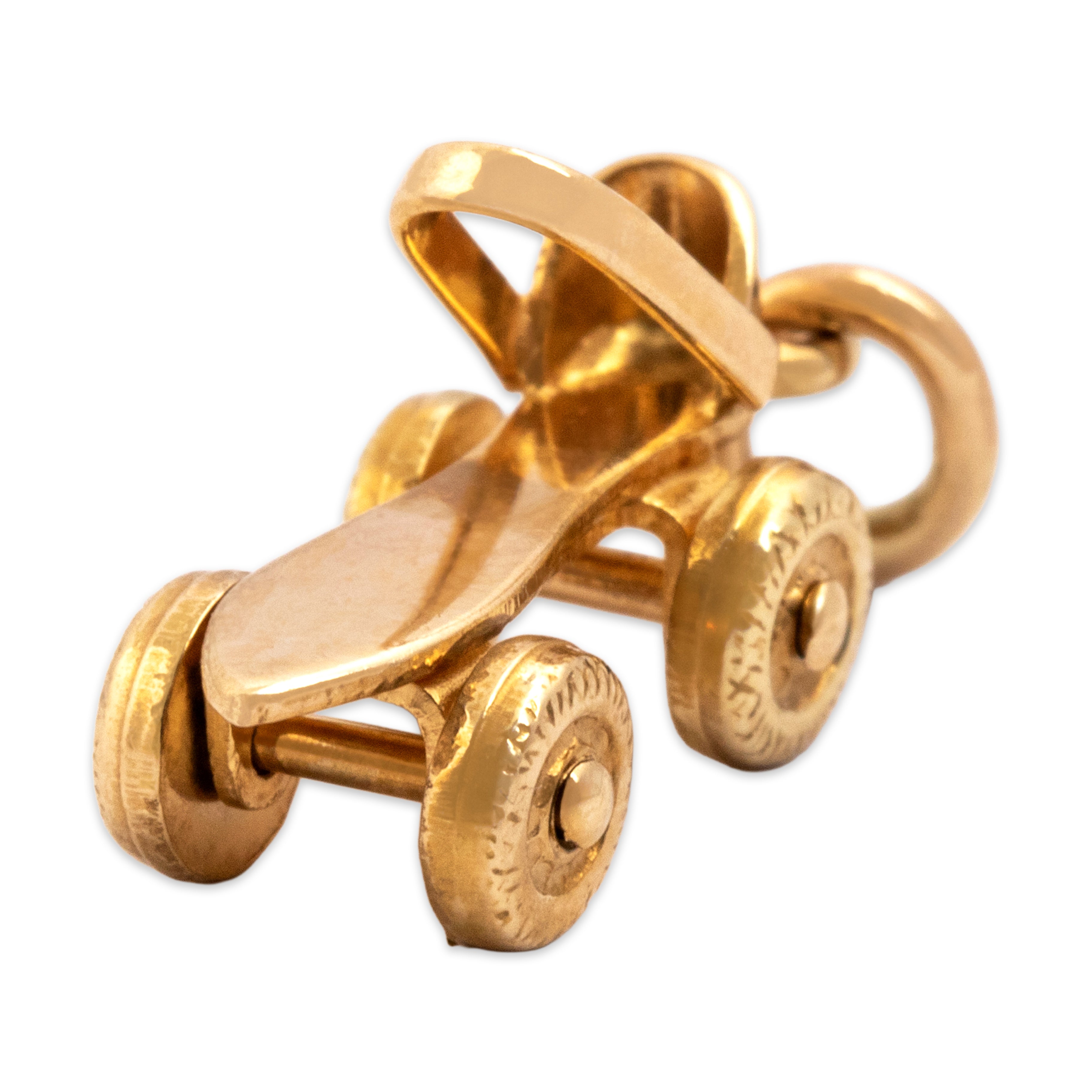 Vintage 14k Yellow Gold Adorable Articulating Roller Skate Charm / Pendant - Overall view