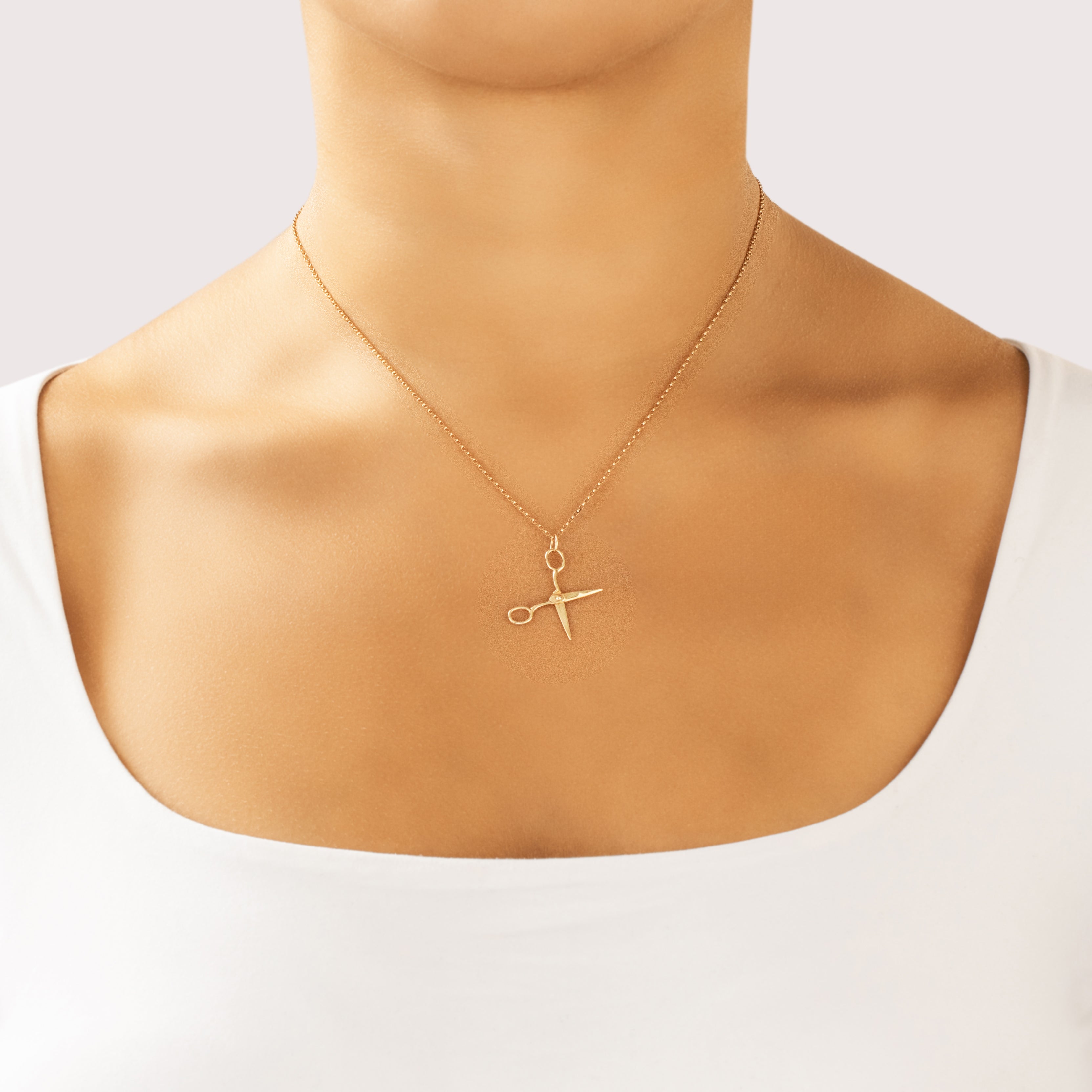 Vintage 14k Yellow Gold Adorable Articulating Snippy Scissors Charm / Pendant - On model view