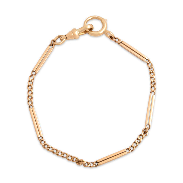 Antique 14k Rosy Yellow Gold Classic Bar Link Curb Chain Watch Fob Bracelet 7