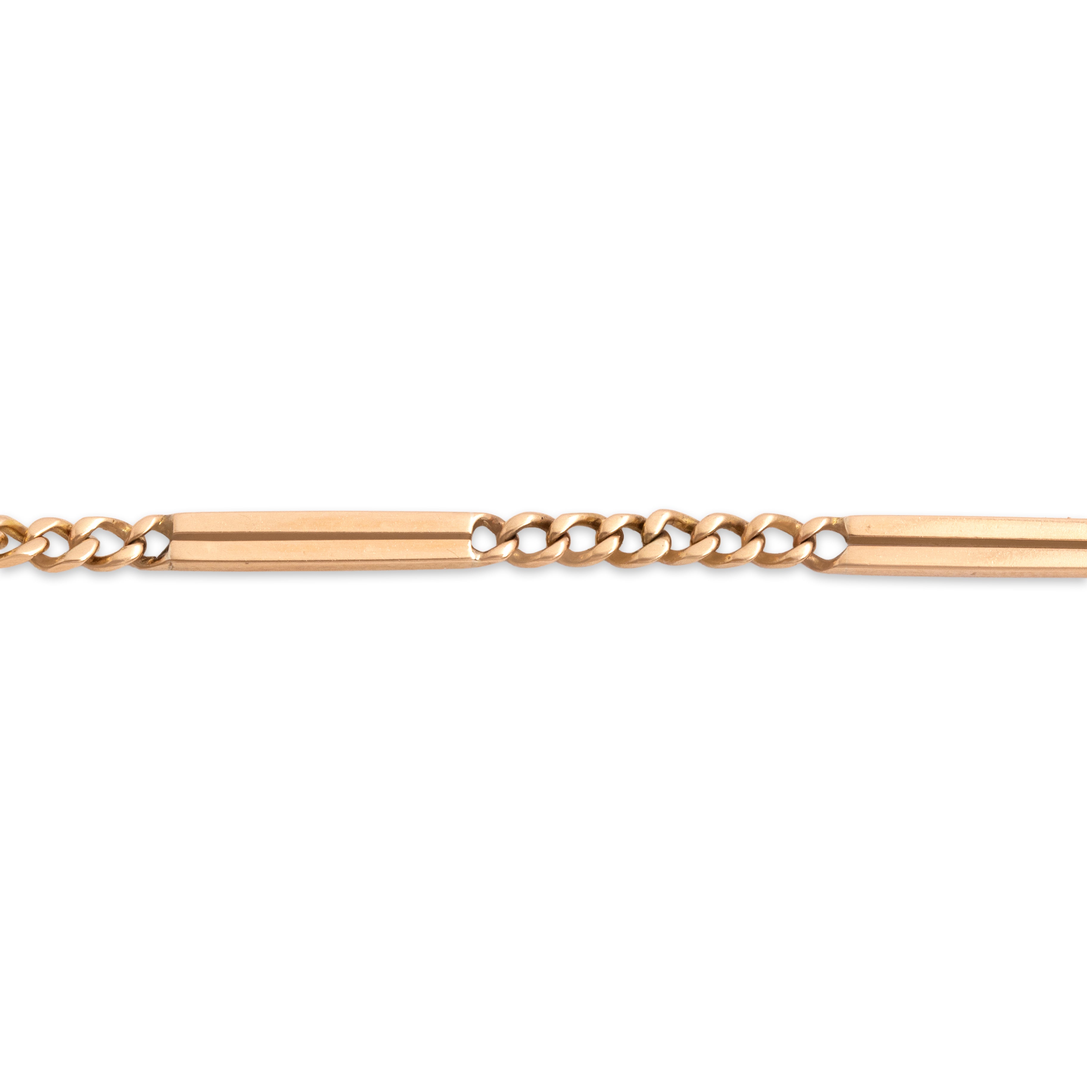 Antique 14k Rosy Yellow Gold Classic Bar Link Curb Chain Watch Fob Bracelet - detail view #1