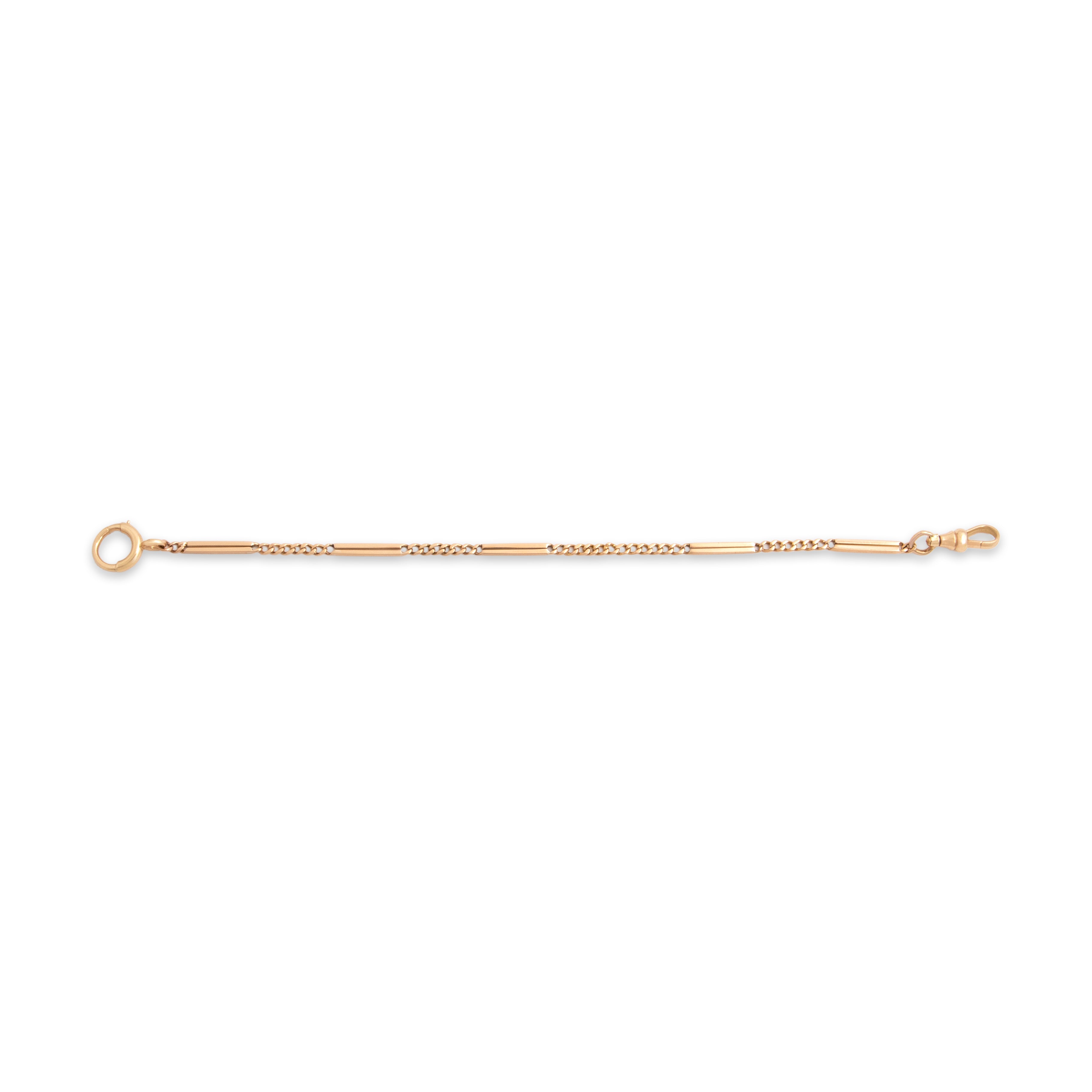 Antique 14k Rosy Yellow Gold Classic Bar Link Curb Chain Watch Fob Bracelet - Overall view