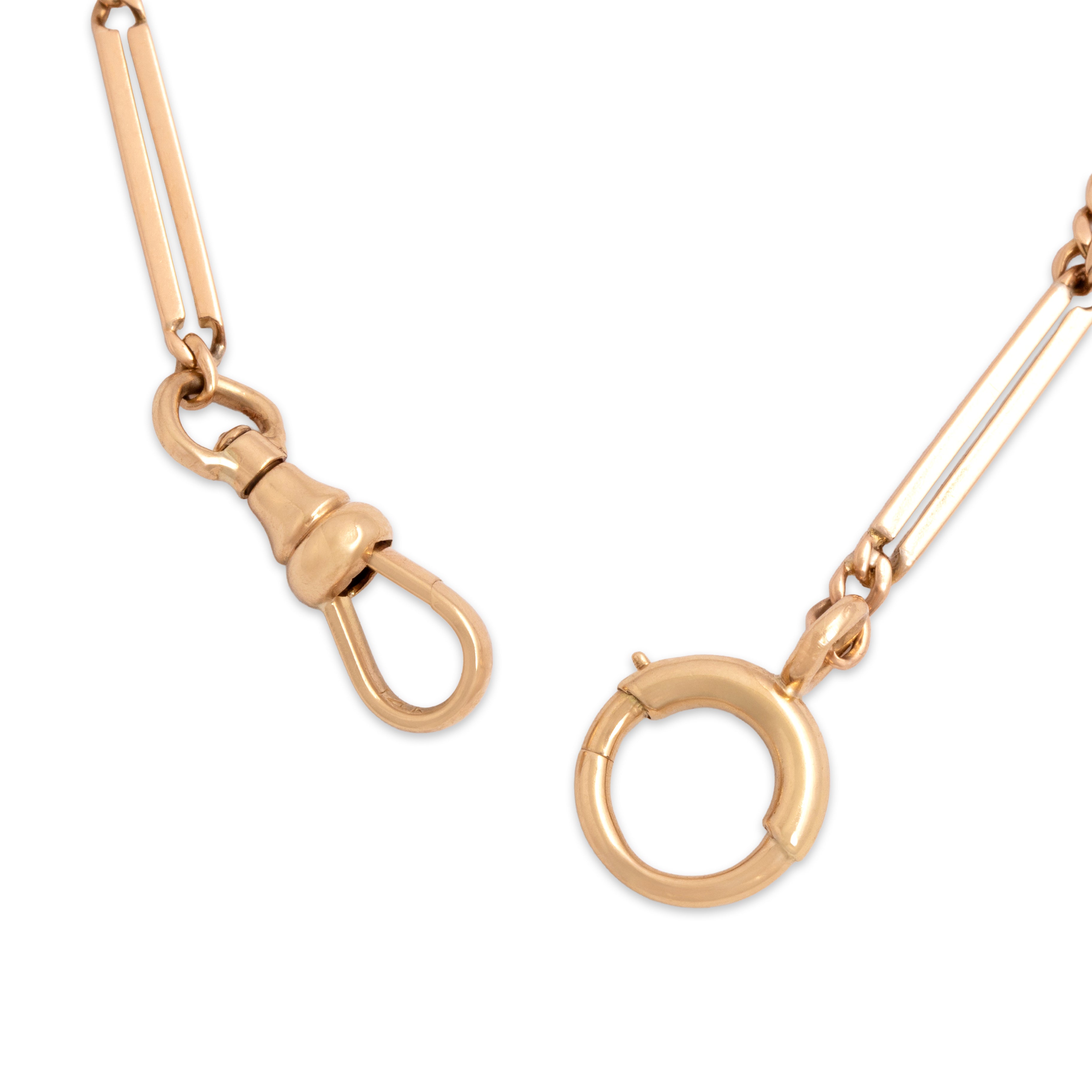 Antique 14k Rosy Yellow Gold Classic Bar Link Curb Chain Watch Fob Bracelet - clasp view