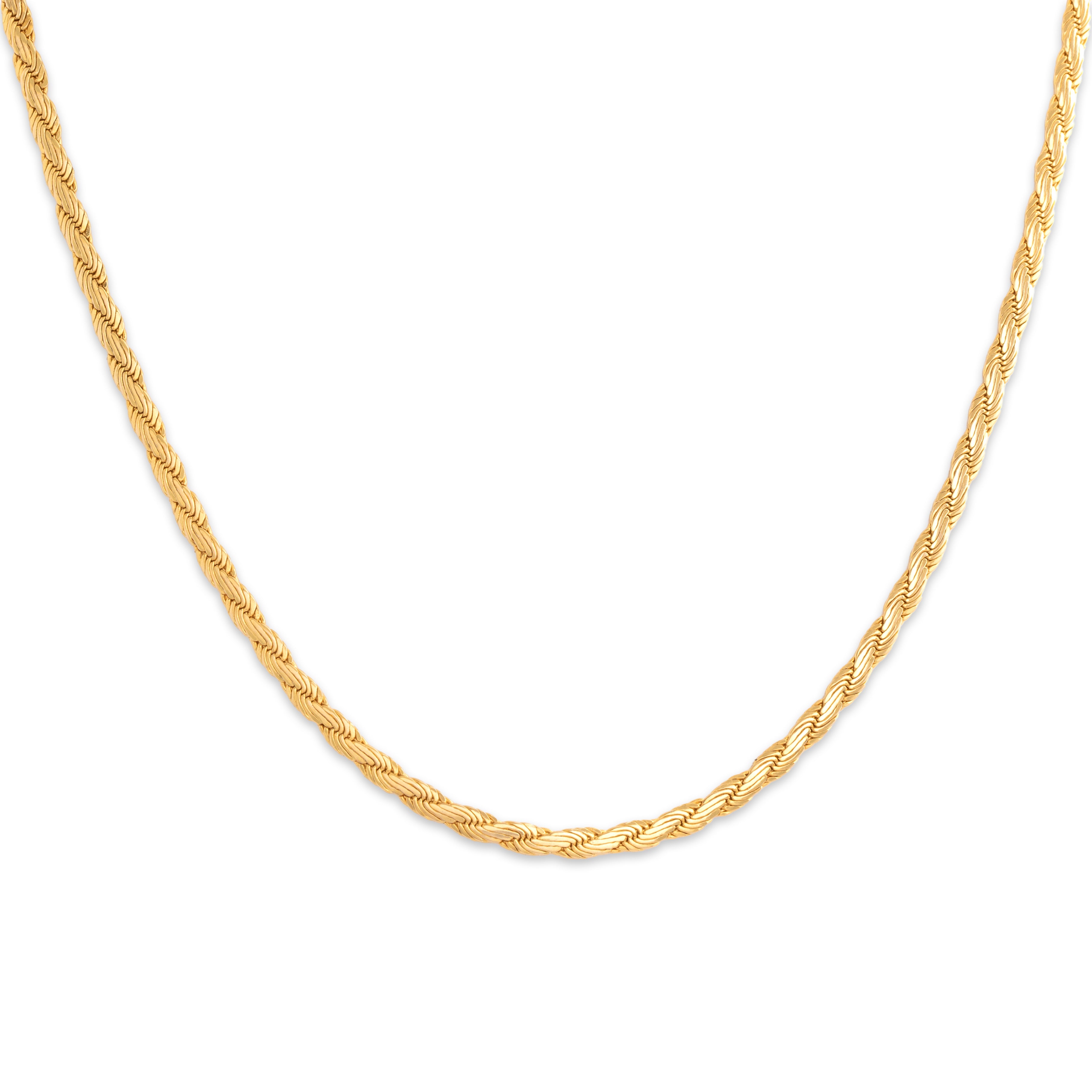 Vintage Italian 14k Yellow Gold Woven Flat Rope Chain Necklace - Close-up view