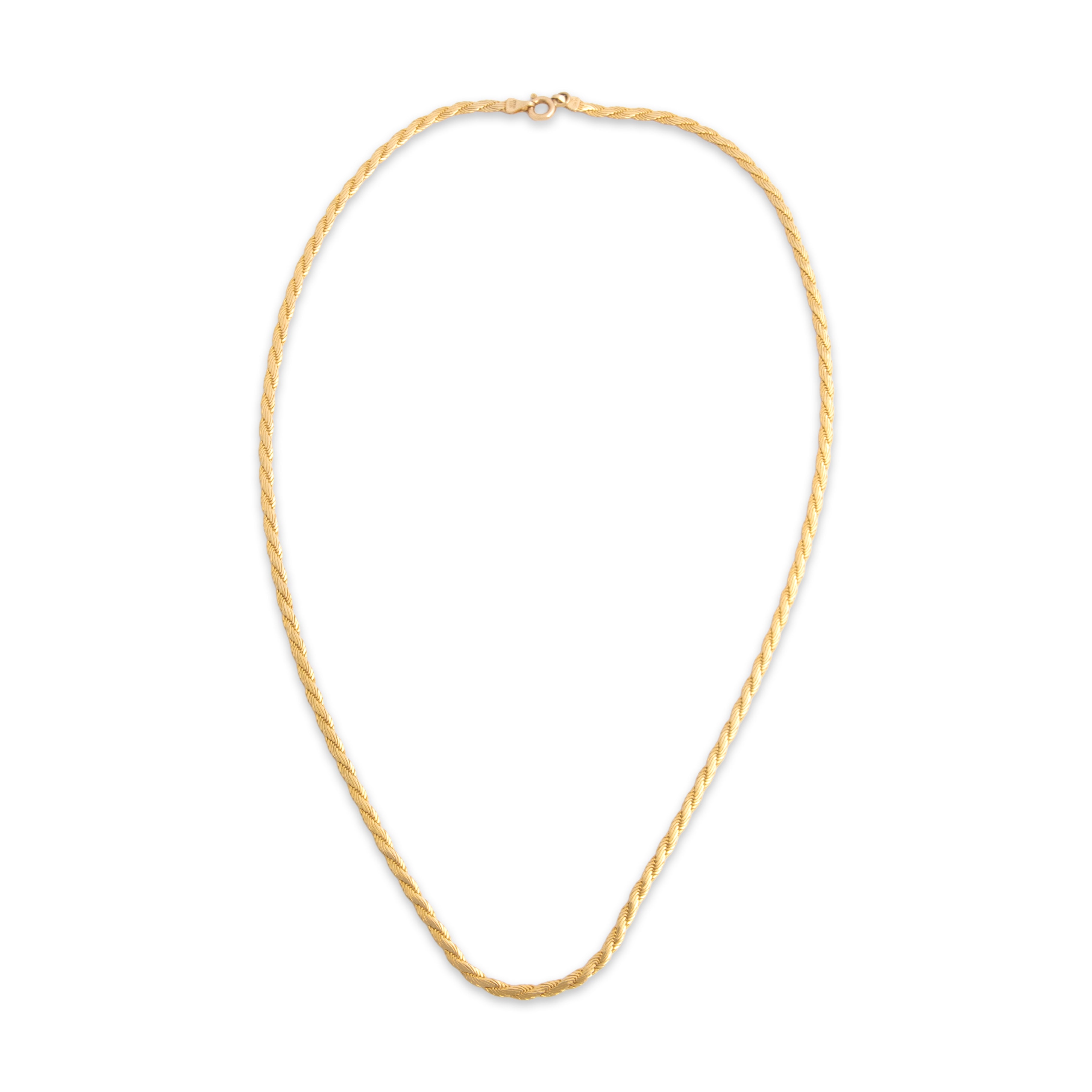 Vintage Italian 14k Yellow Gold Woven Flat Rope Chain Necklace - Overall view