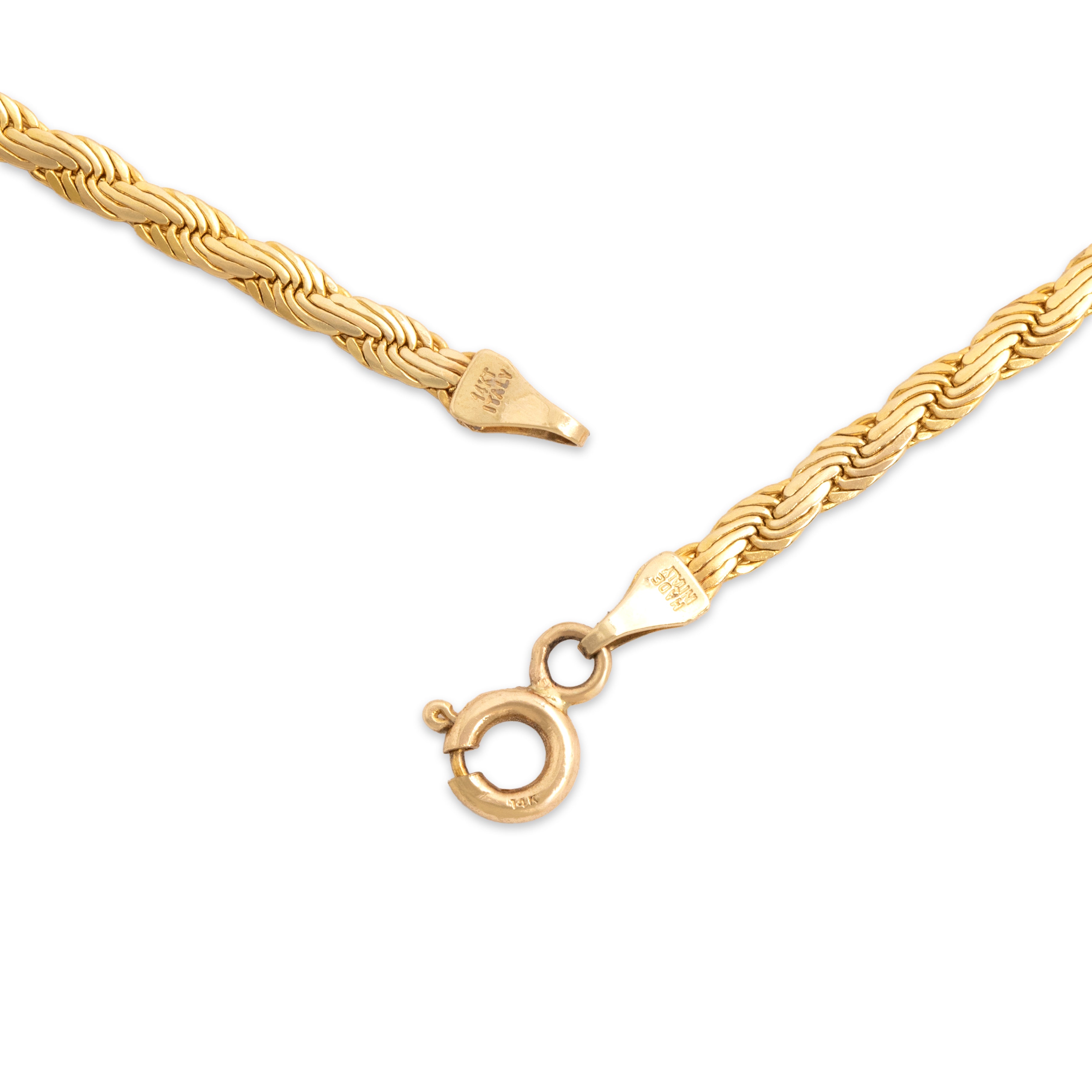 Vintage Italian 14k Yellow Gold Woven Flat Rope Chain Necklace - clasp view