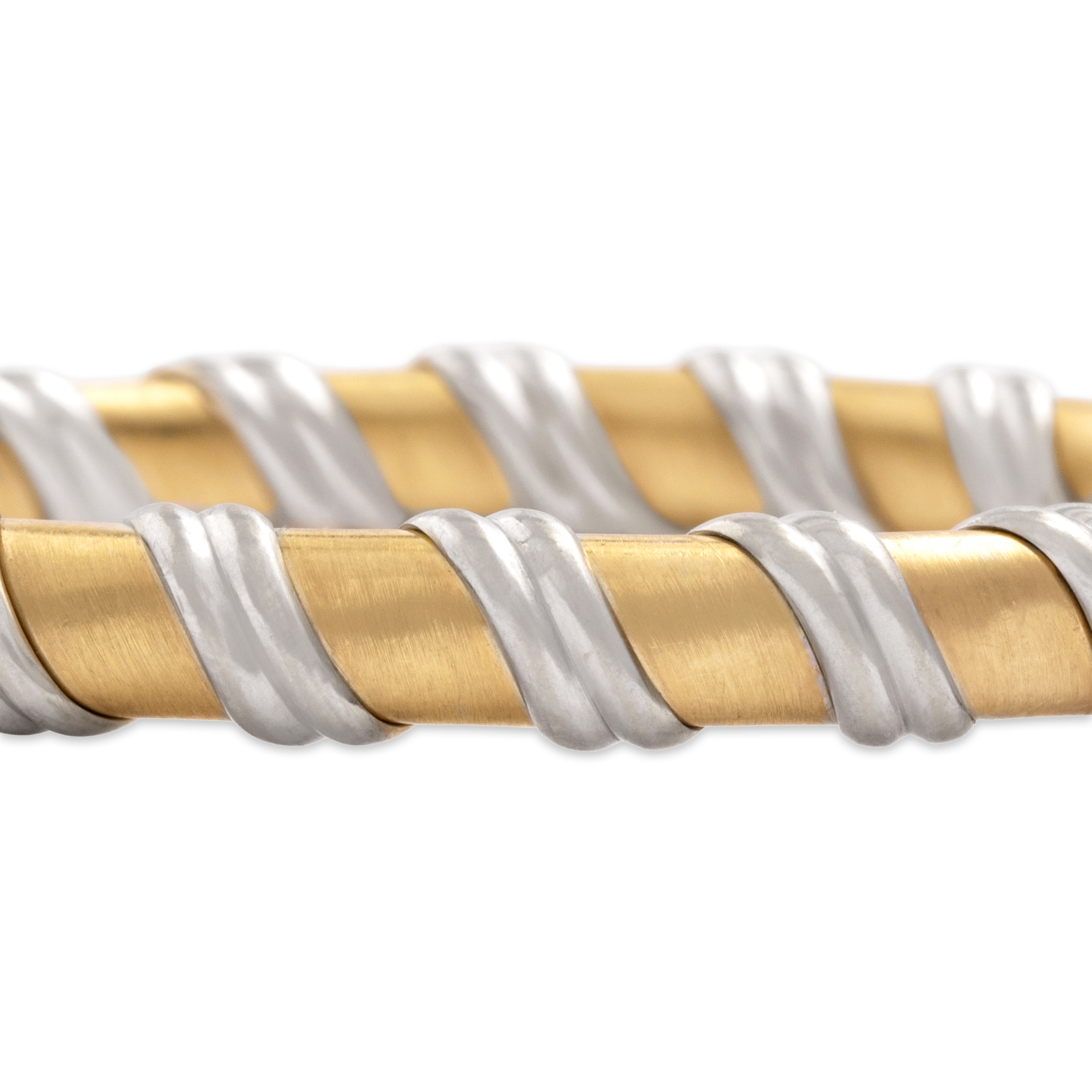 Vintage Italian 14k Yellow & White Gold Fabulous Bendy Satin Twisting Bangle Bracelet - Close-up view
