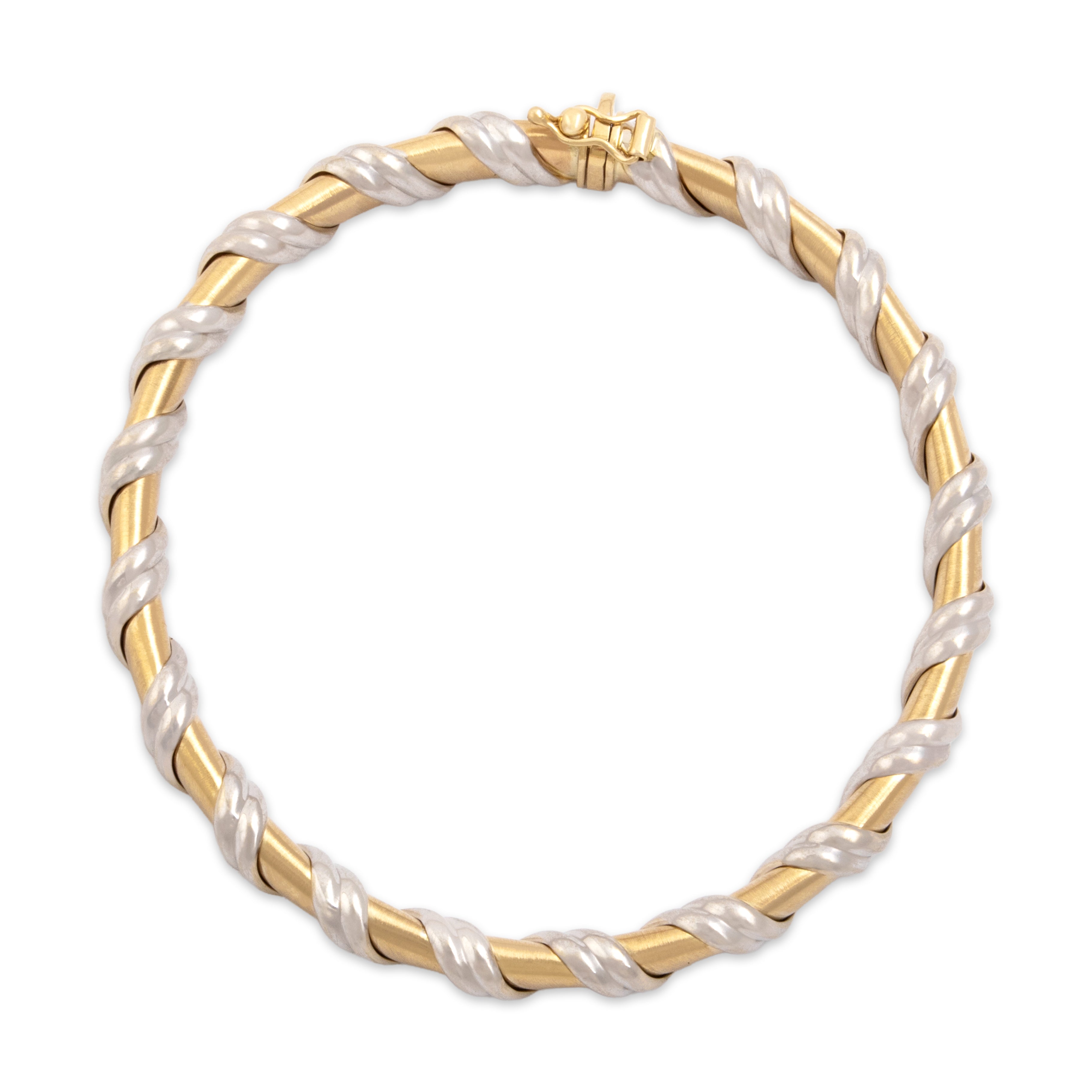 Vintage Italian 14k Yellow & White Gold Fabulous Bendy Satin Twisting Bangle Bracelet - Overall view