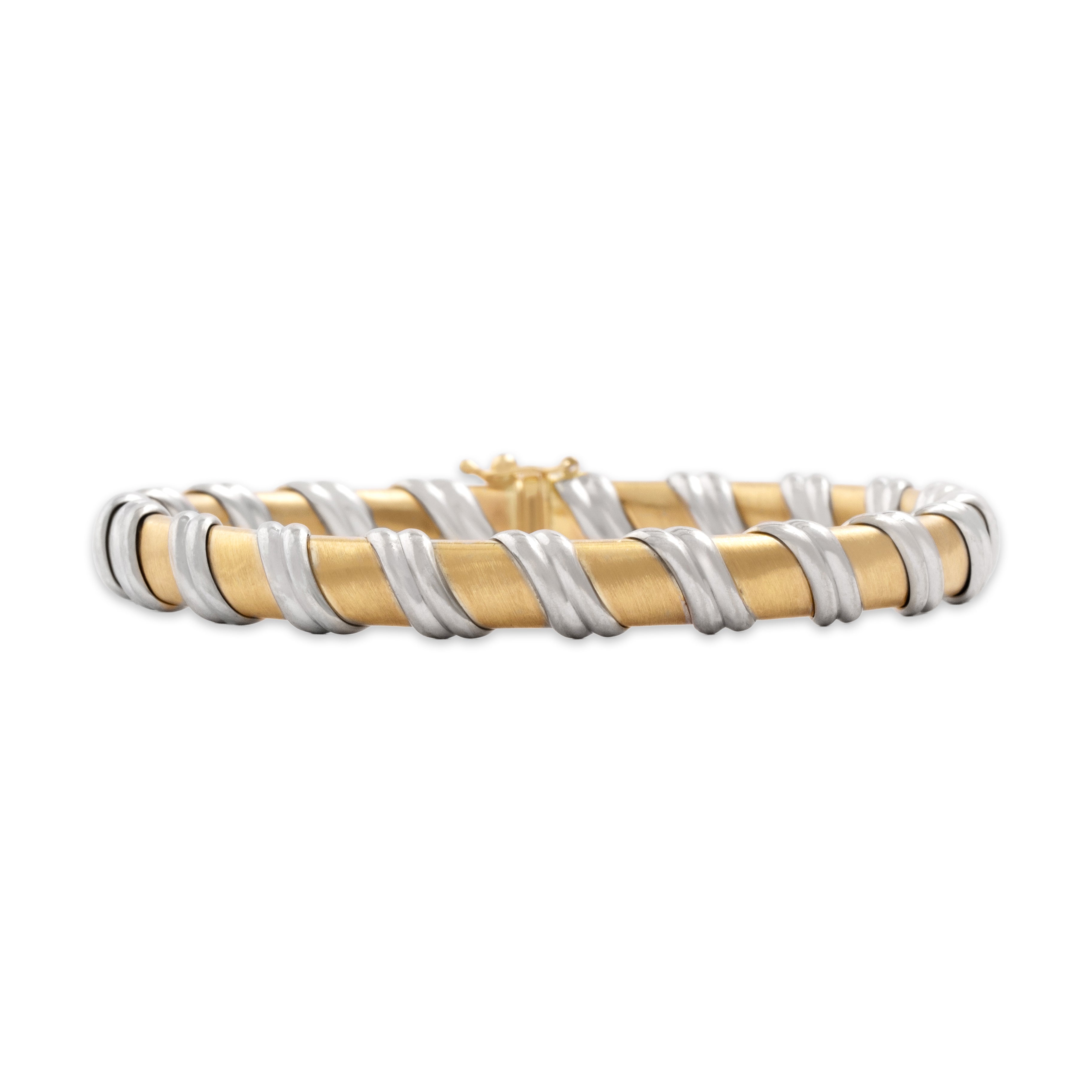 Vintage Italian 14k Yellow & White Gold Fabulous Bendy Satin Twisting Bangle Bracelet - detail view #3