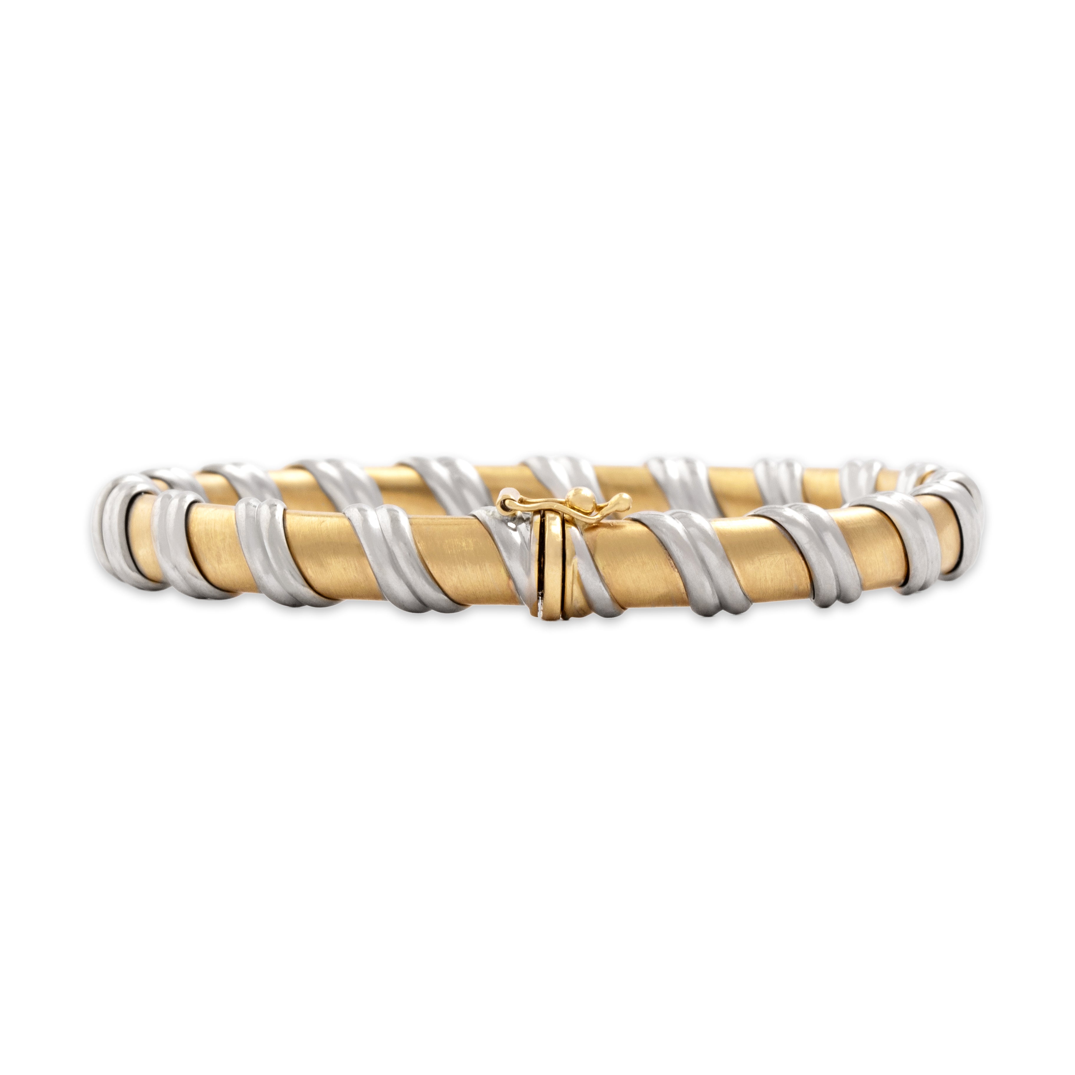 Vintage Italian 14k Yellow & White Gold Fabulous Bendy Satin Twisting Bangle Bracelet - detail view #4