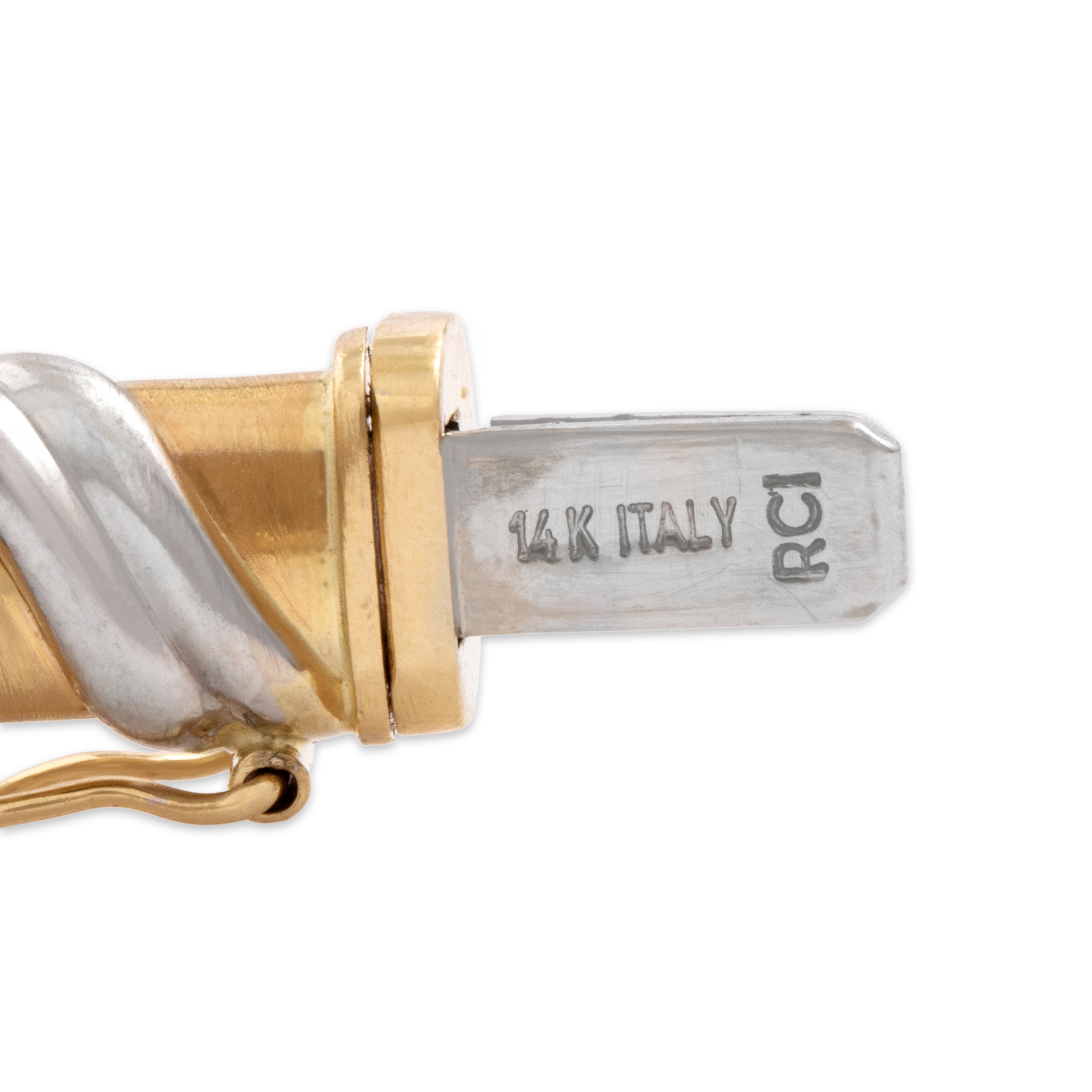 Vintage Italian 14k Yellow & White Gold Fabulous Bendy Satin Twisting Bangle Bracelet - Hallmark view