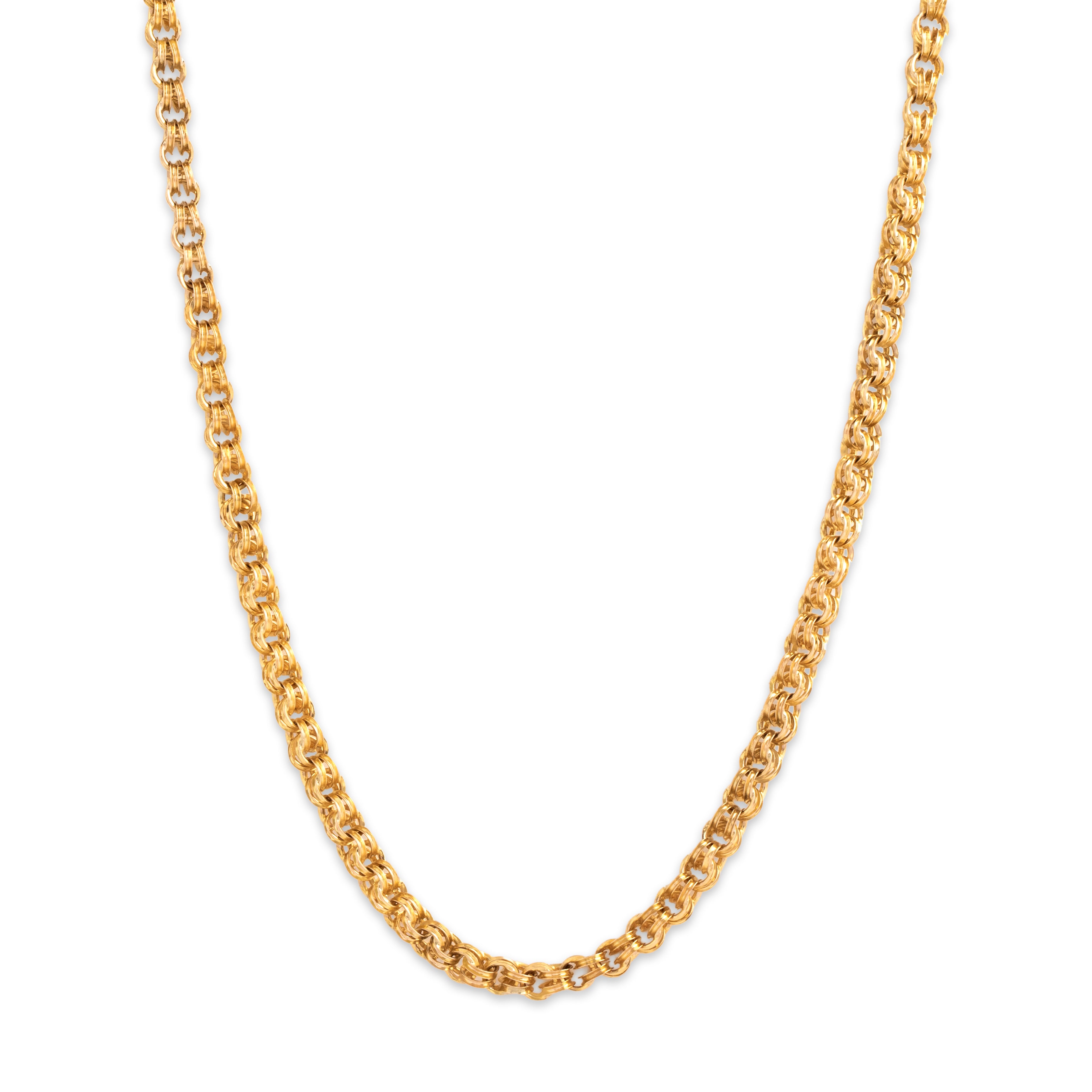 Antique Victorian 14k Yellow & Rosy Yellow Gold Wonderful Long Book Chain Clip Necklace - Close-up view