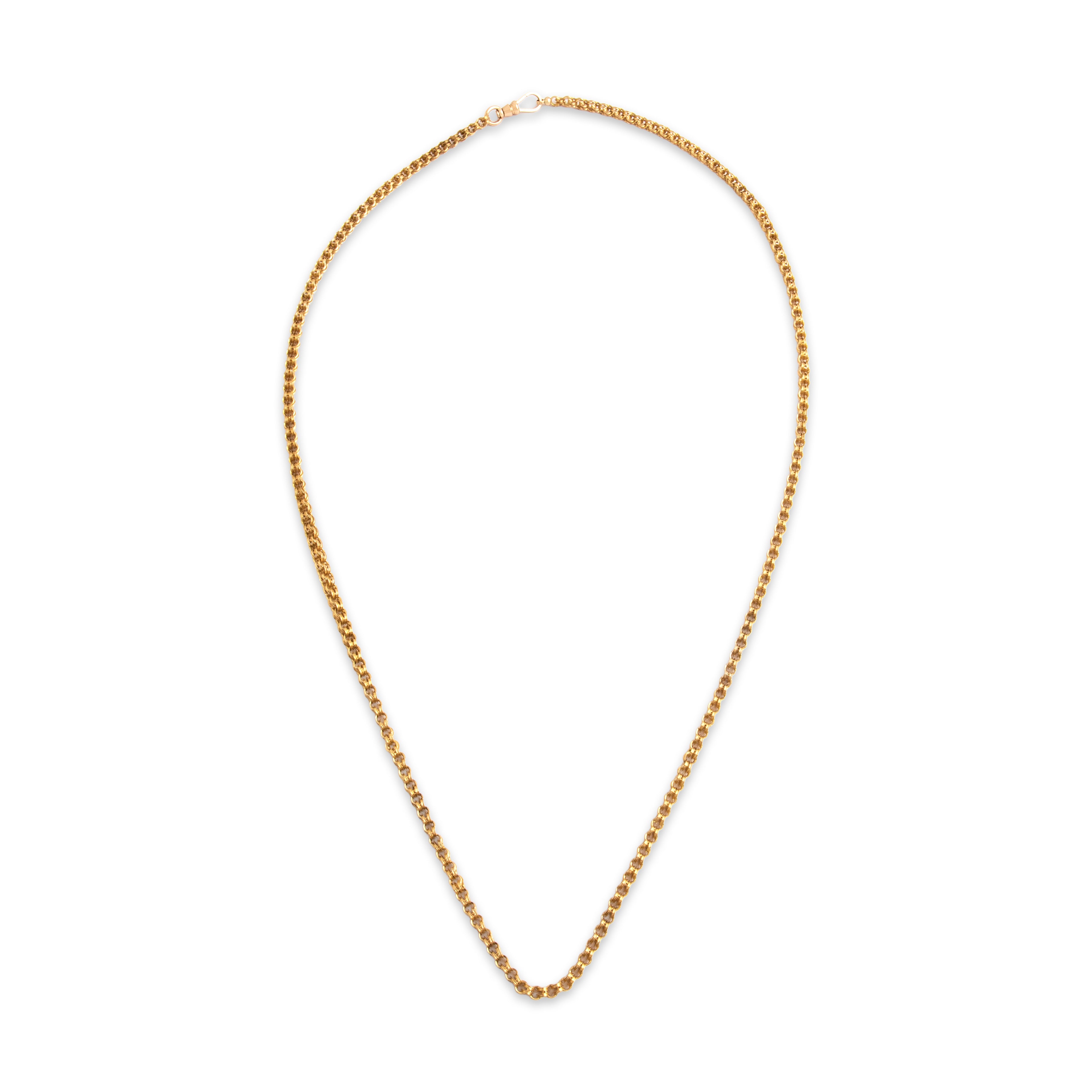 Antique Victorian 14k Yellow & Rosy Yellow Gold Wonderful Long Book Chain Clip Necklace - Overall view