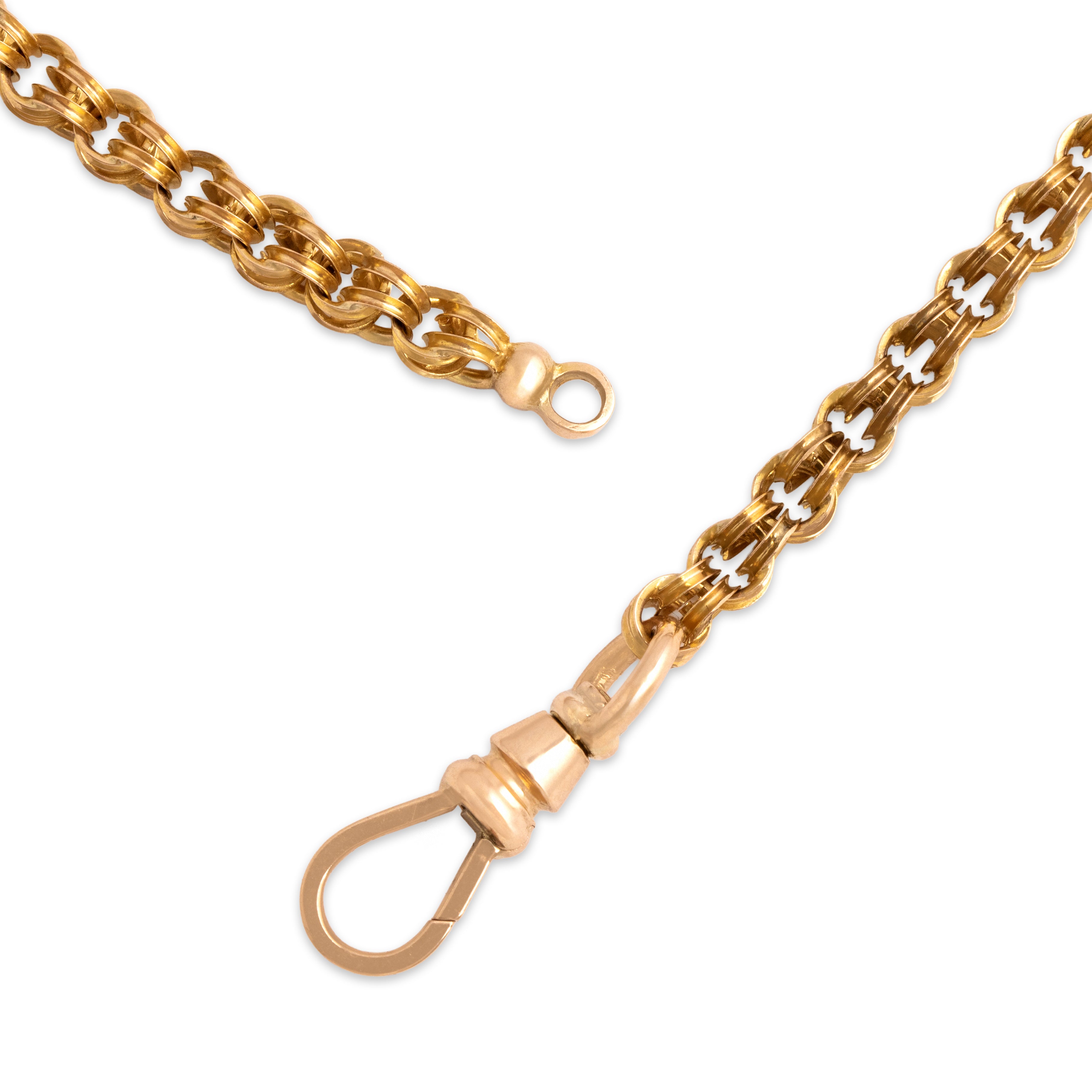 Antique Victorian 14k Yellow & Rosy Yellow Gold Wonderful Long Book Chain Clip Necklace - clasp view