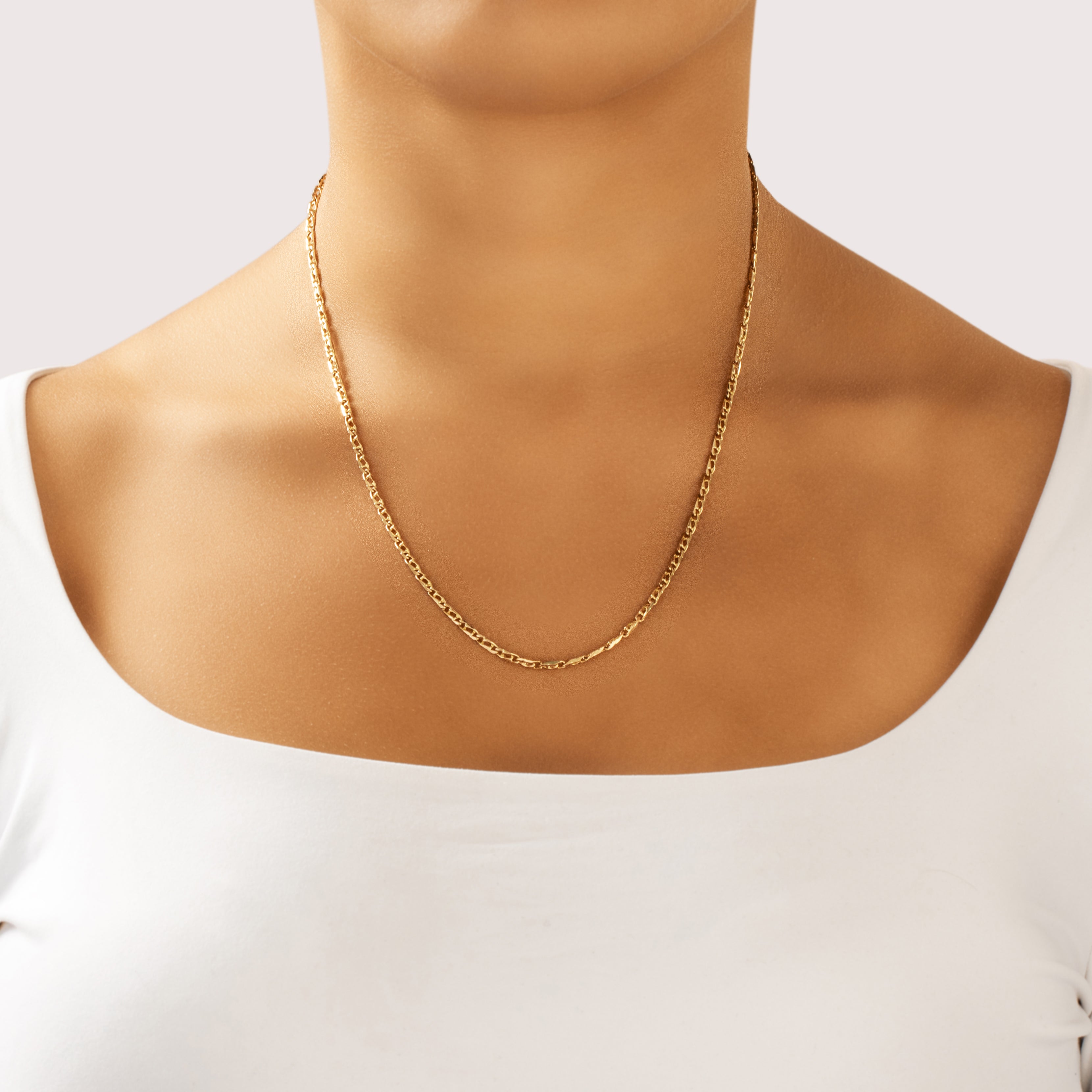 Vintage Italian 14k Yellow Gold 2.4mm Classic Triple Curb Link Chain - On model view