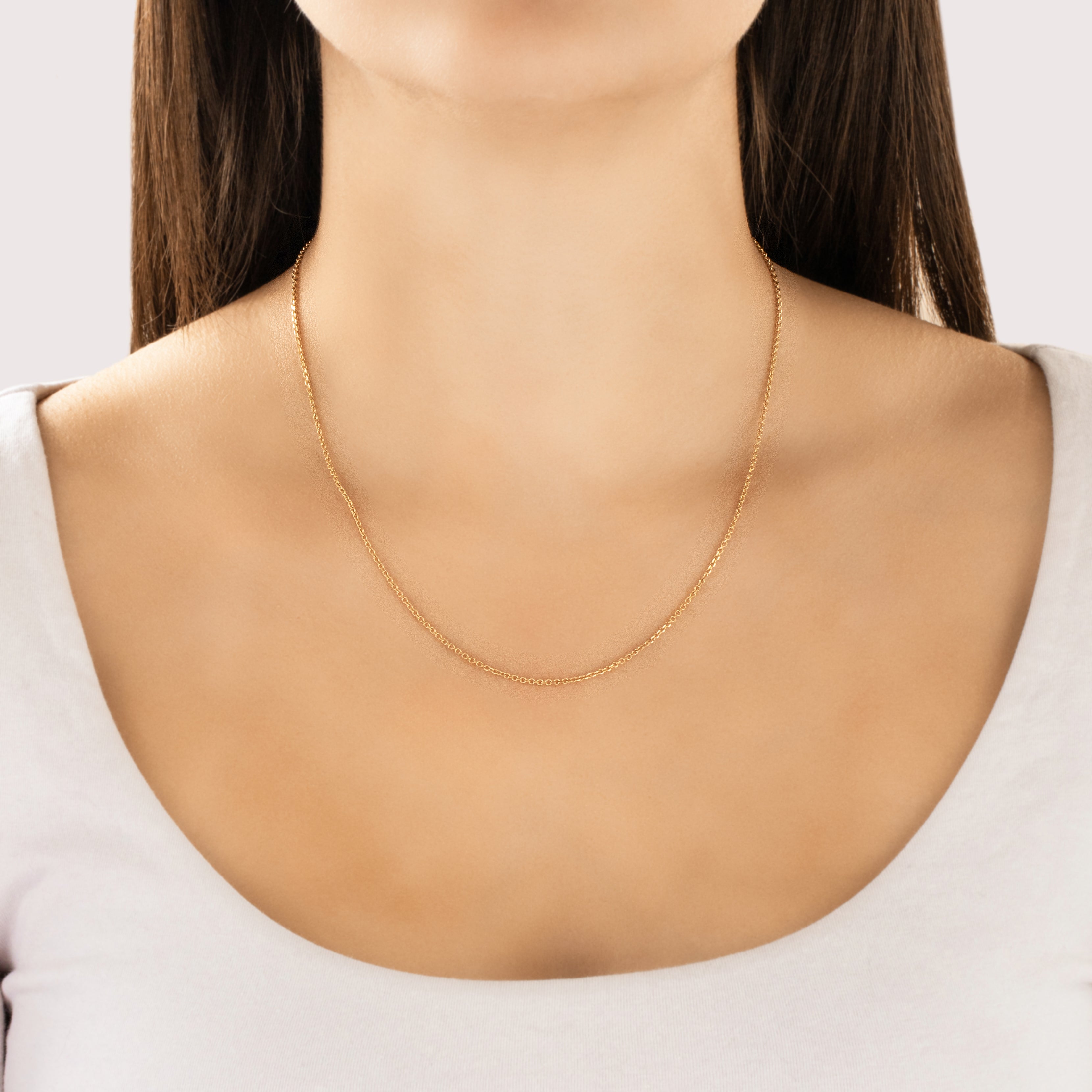 Vintage 14k Yellow Gold Sleek Stackable Cable 1.6mm Chain - On model view