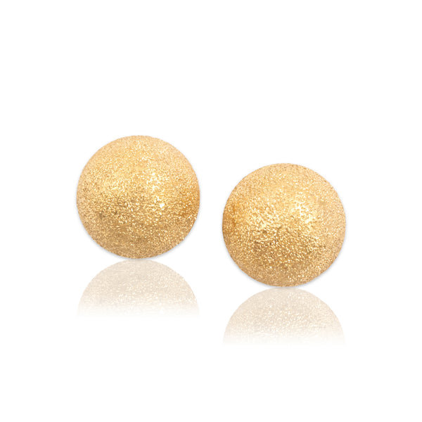 Vintage Italian 18k Yellow Gold Glittering Textured Dome Stud Earrings