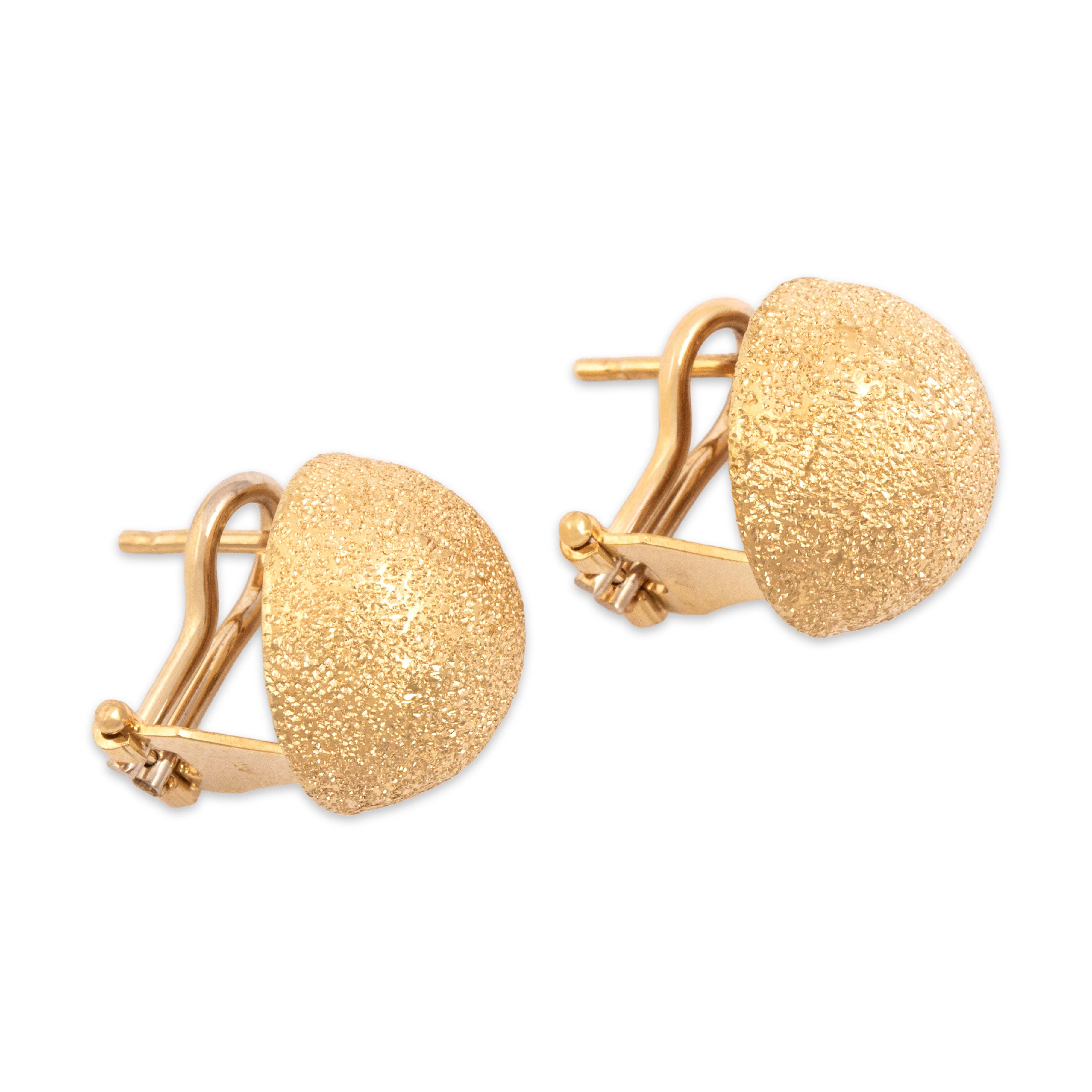 Vintage Italian 18k Yellow Gold Glittering Textured Omega-Back Stud Earrings- Side view