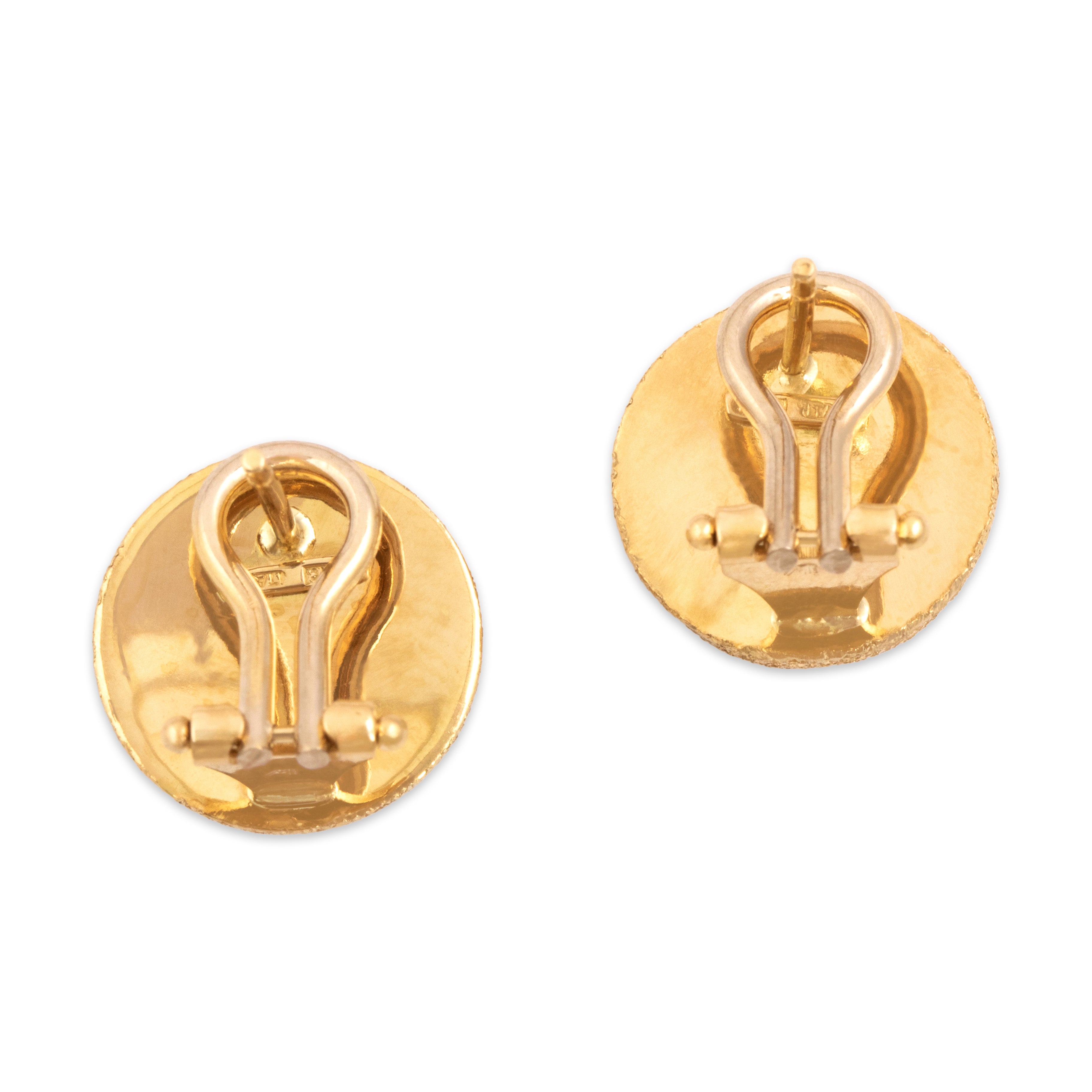 Vintage Italian 18k Yellow Gold Glittering Textured Omega-Back Stud Earrings- Back view