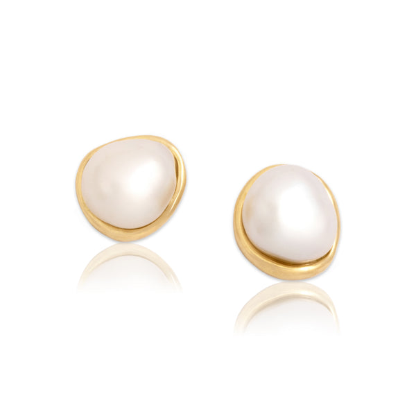Vintage 18k & 14k Yellow Gold Baroque Pearl Sophisticated Freeform Stud Earrings