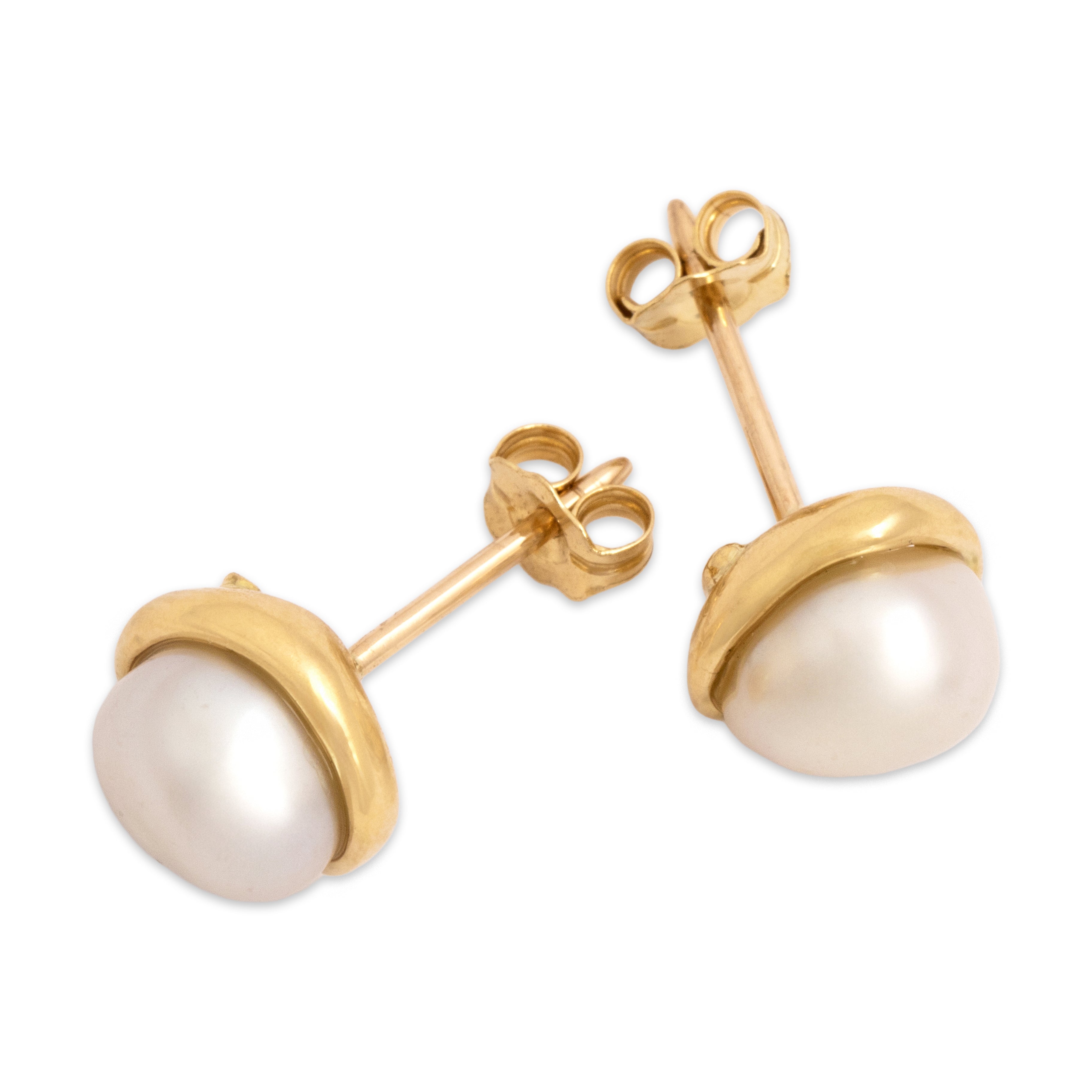 Vintage 18k & 14k Yellow Gold Baroque Pearl Sophisticated Freeform Stud Earrings - Overall view