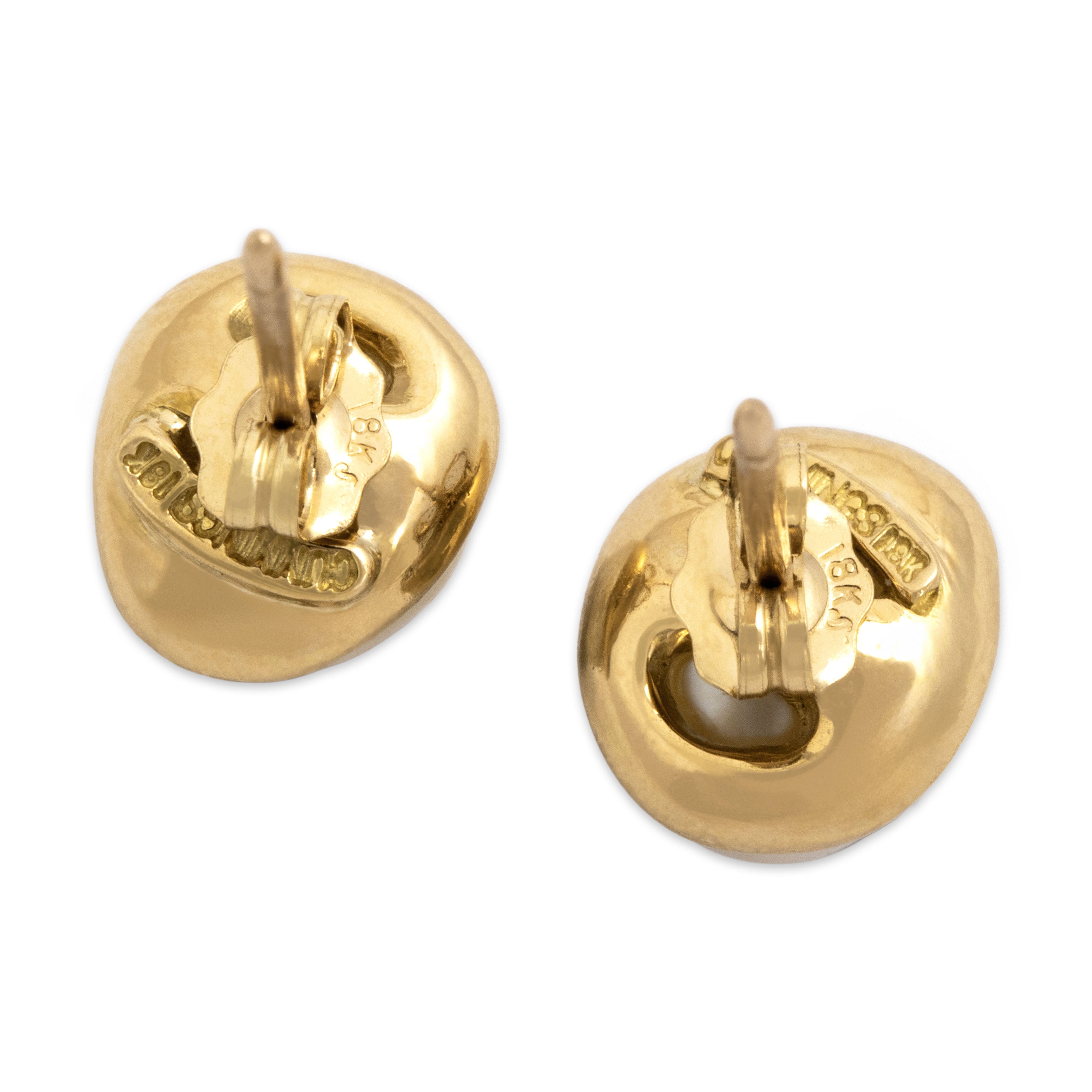 Vintage 18k & 14k Yellow Gold Baroque Pearl Sophisticated Freeform Stud Earrings