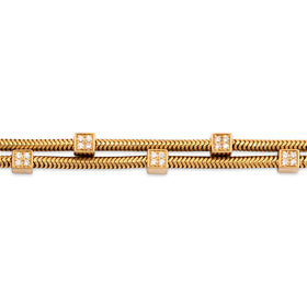 Vintage Substantial 18k Yellow Gold Diamond Square Station Snake Chain Bracelet 7"