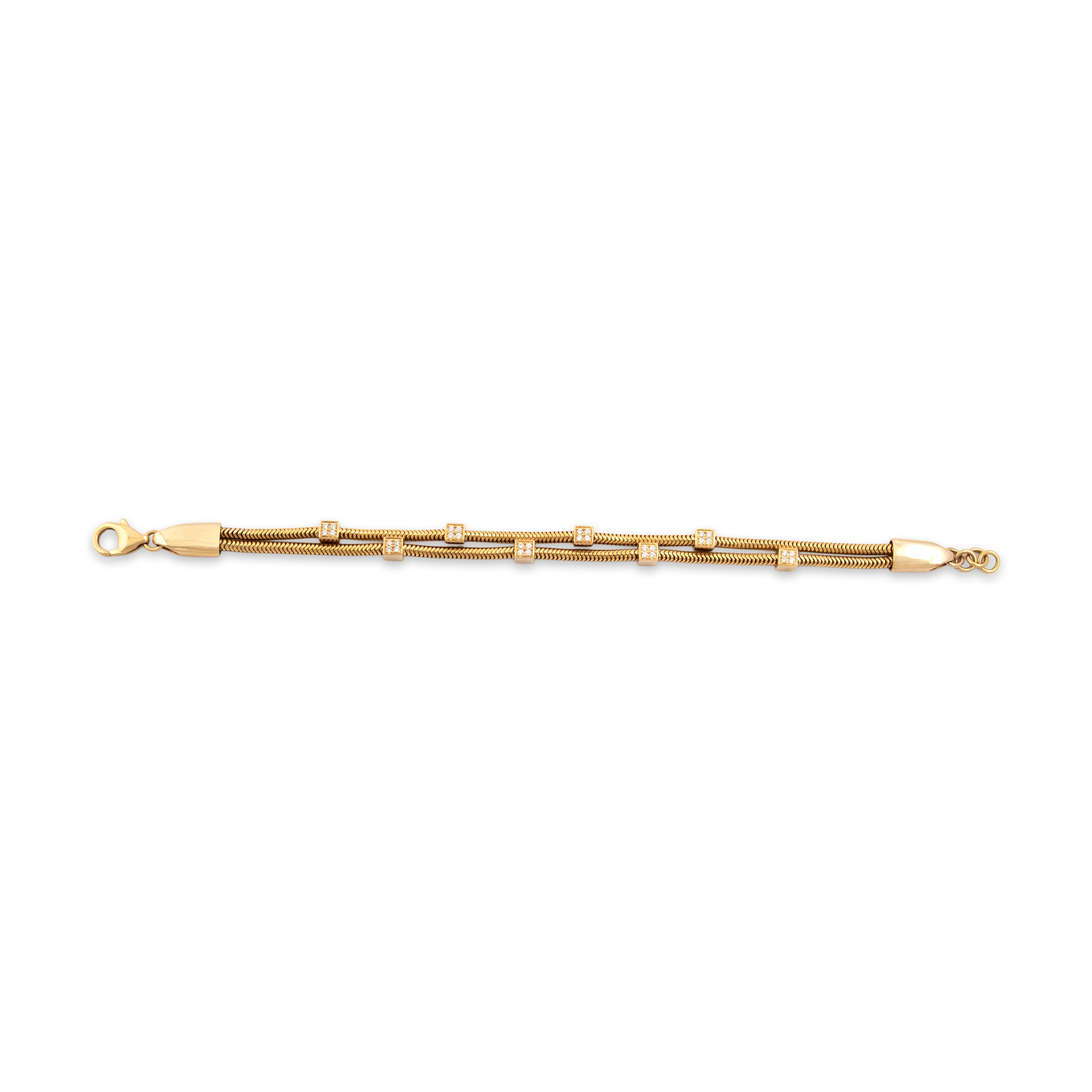 Vintage Substantial 18k Yellow Gold Diamond Square Station Snake Chain Bracelet - Overall view