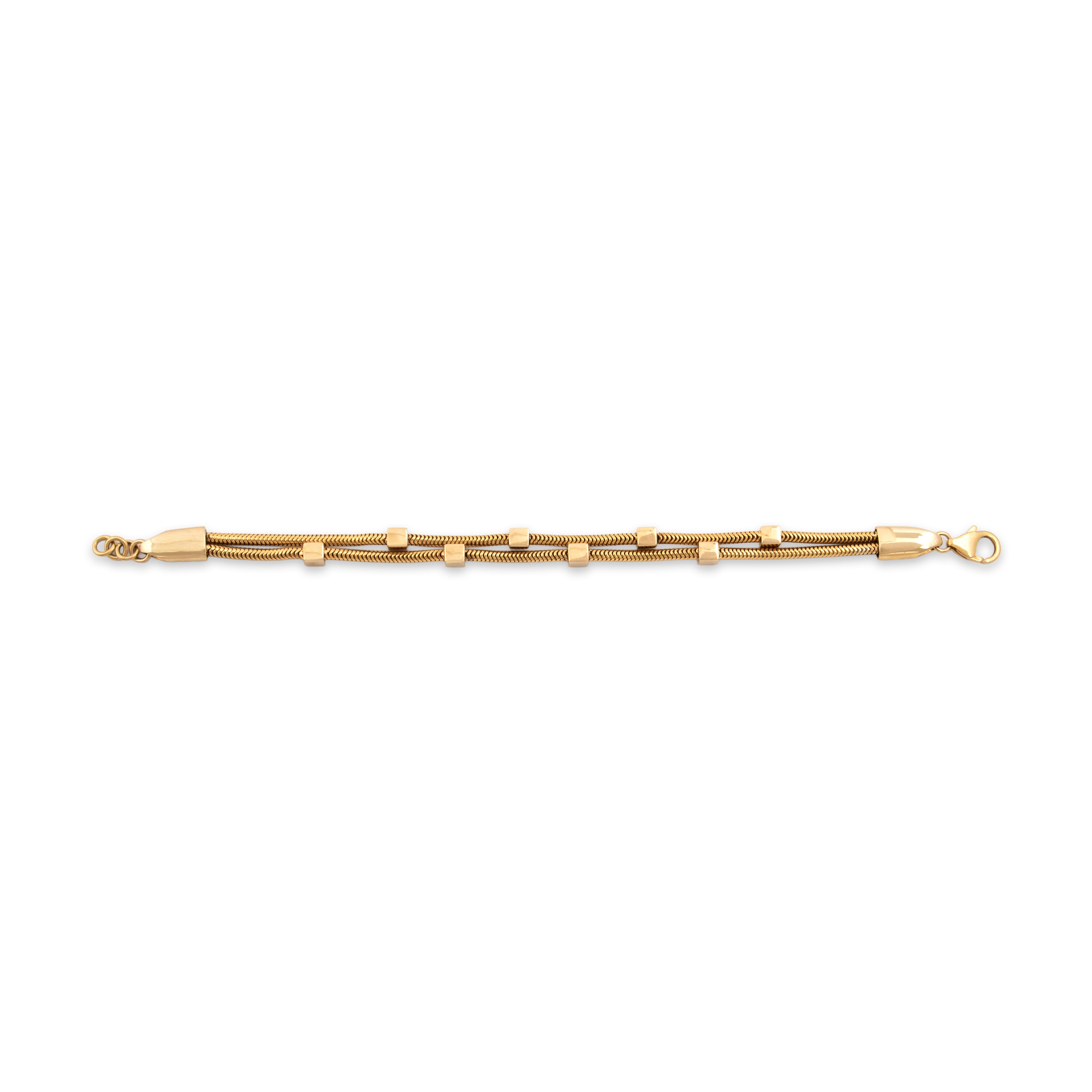 Vintage Substantial 18k Yellow Gold Diamond Square Station Snake Chain Bracelet - Back view