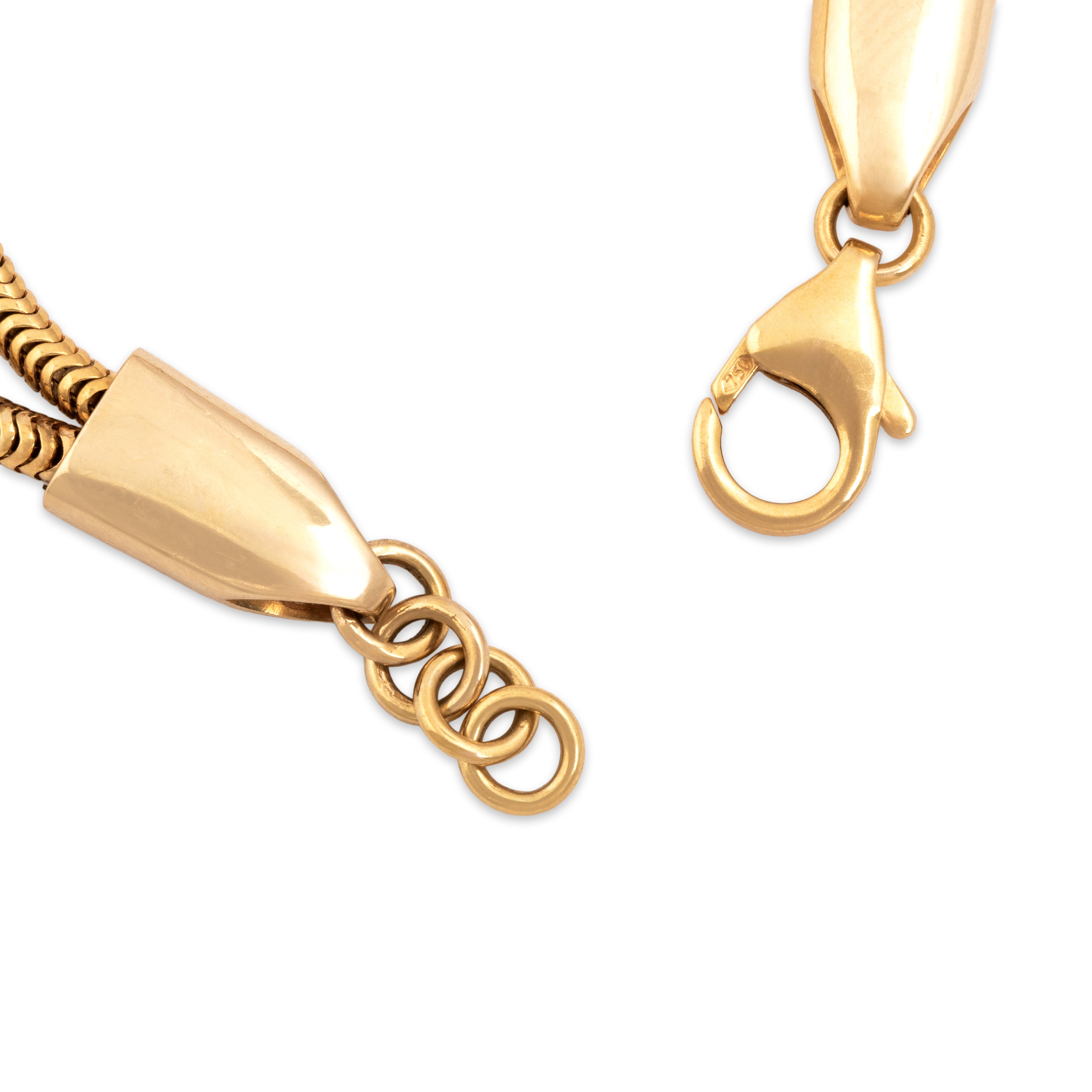 Vintage Substantial 18k Yellow Gold Diamond Square Station Snake Chain Bracelet - clasp view