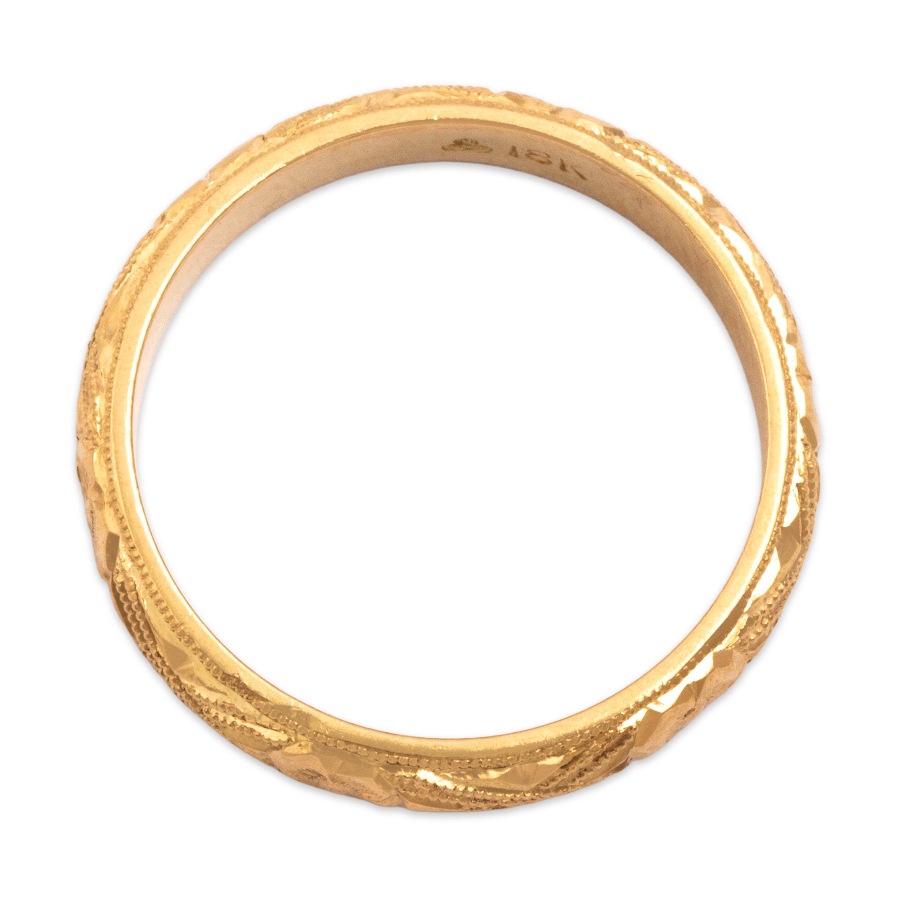 Vintage Substantial 18k Yellow Gold Geometric Milgrain Blossom Eternity Band Ring - Overall view