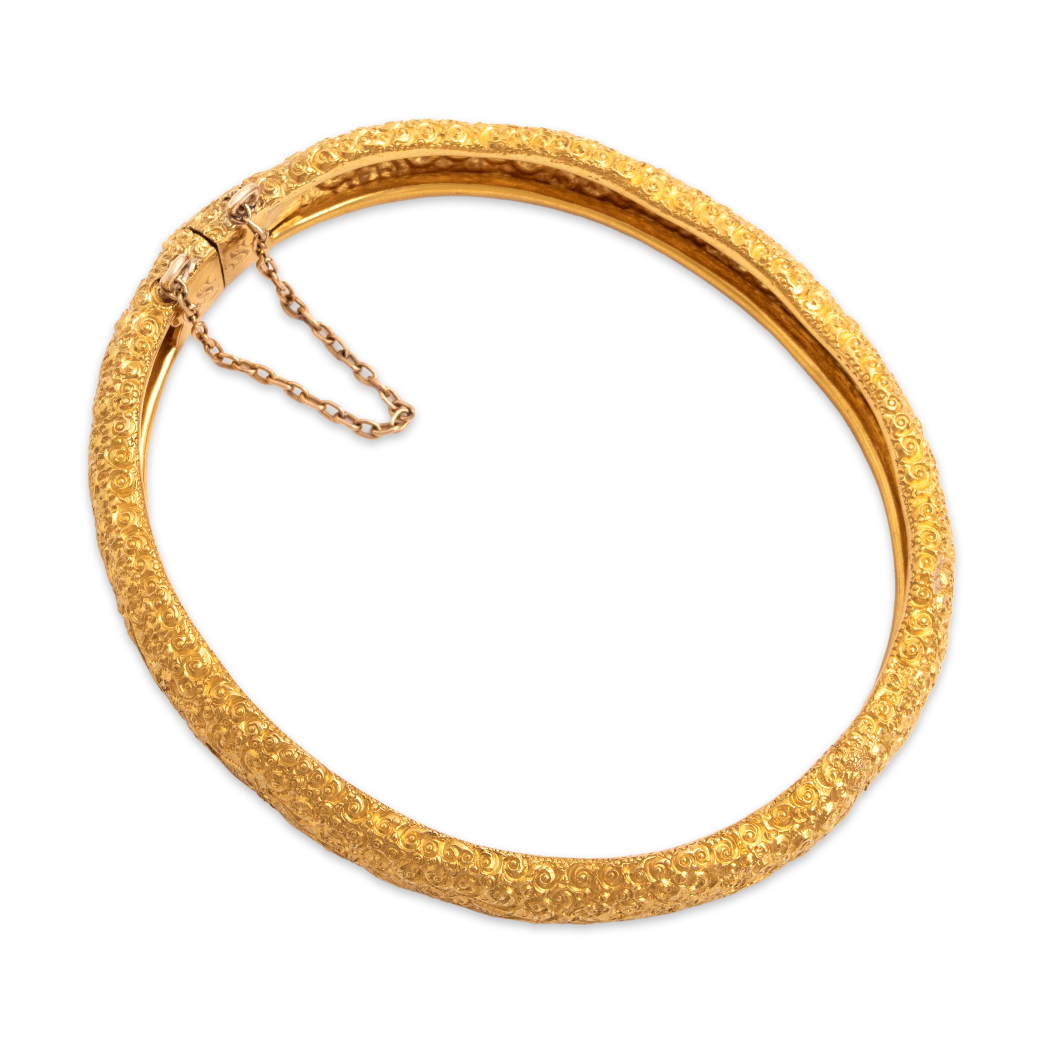 Antique Victorian 22k Yellow Gold Rare Exceptional Hand-Engraved Floral Bangle Bracelet - detail view #5