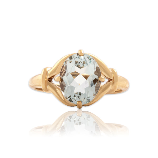 Vintage 10k Yellow Gold 3.02ct Aquamarine Flashing Aquatic Solitaire Ring 9.25