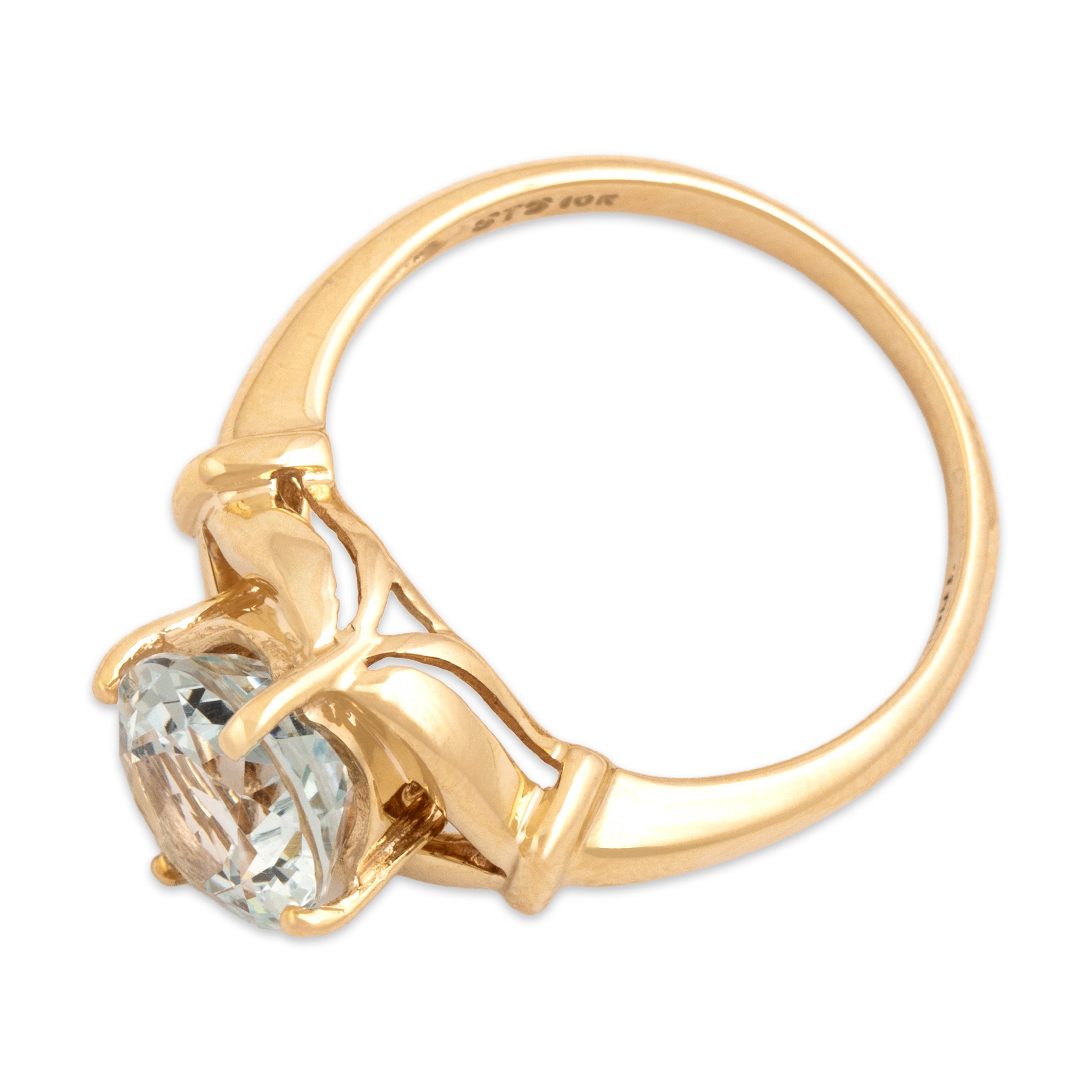 Vintage 10k Yellow Gold 3.02ct Aquamarine Flashing Aquatic Solitaire Ring - Overall view
