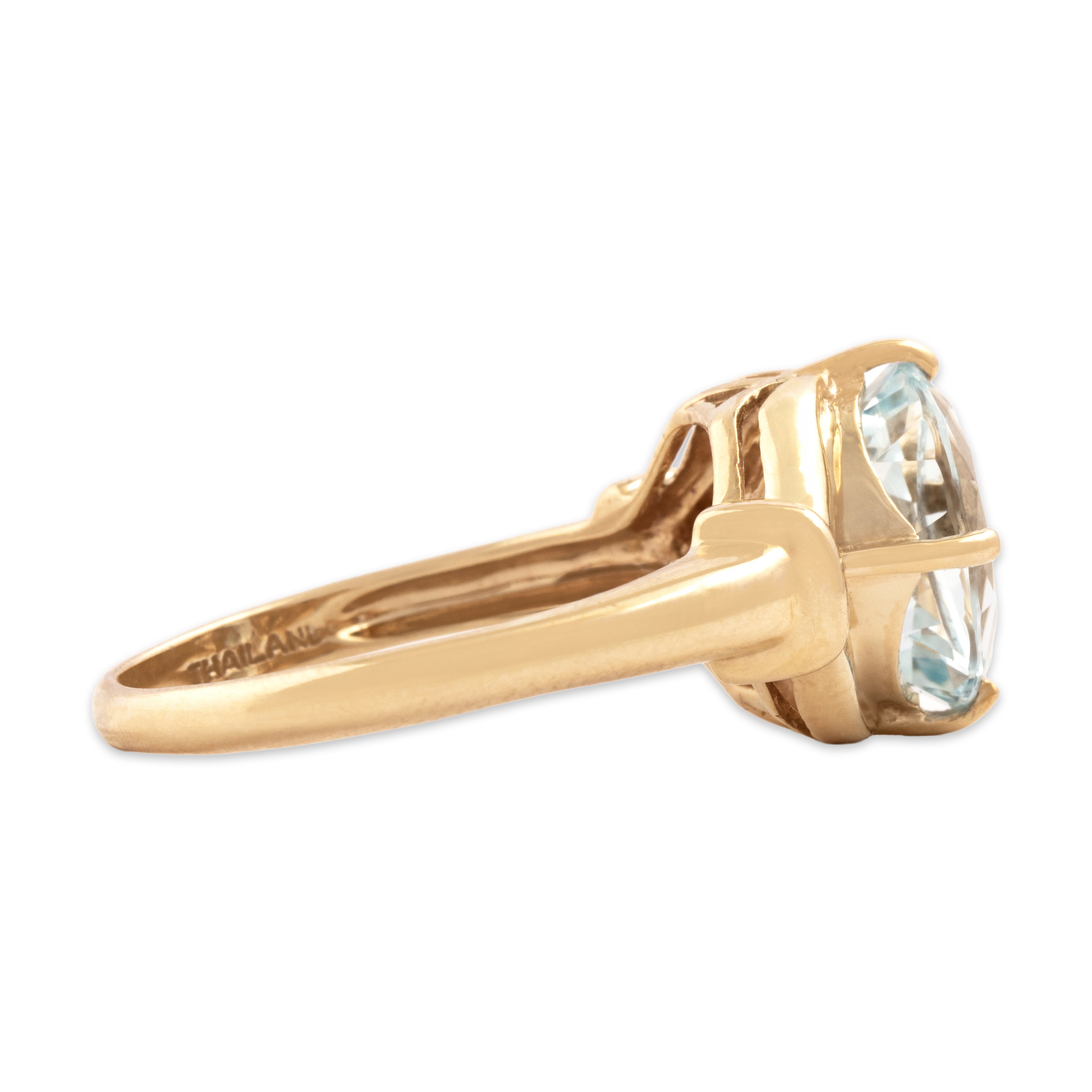Vintage 10k Yellow Gold 3.02ct Aquamarine Flashing Aquatic Solitaire Ring - Side view