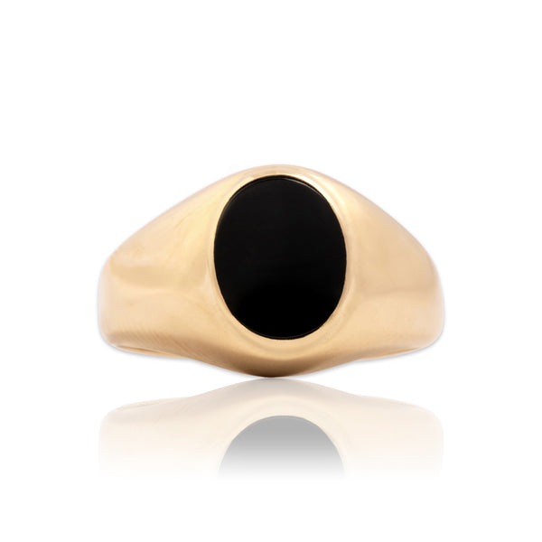 Vintage 10k Yellow Gold 1.04ct Onyx Sleek Oval Dome Ring 7.50