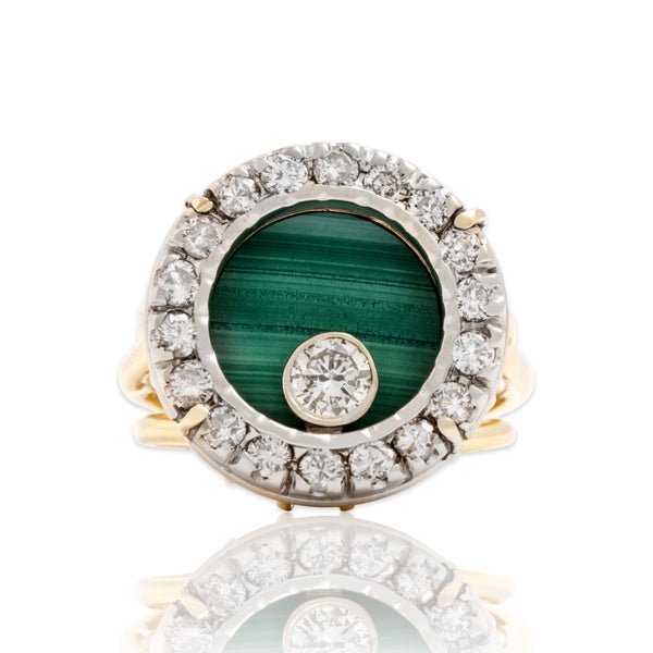 Vintage Large 18k Yellow & White Gold .71cttw Diamond Malachite Spinning Ring 5.25