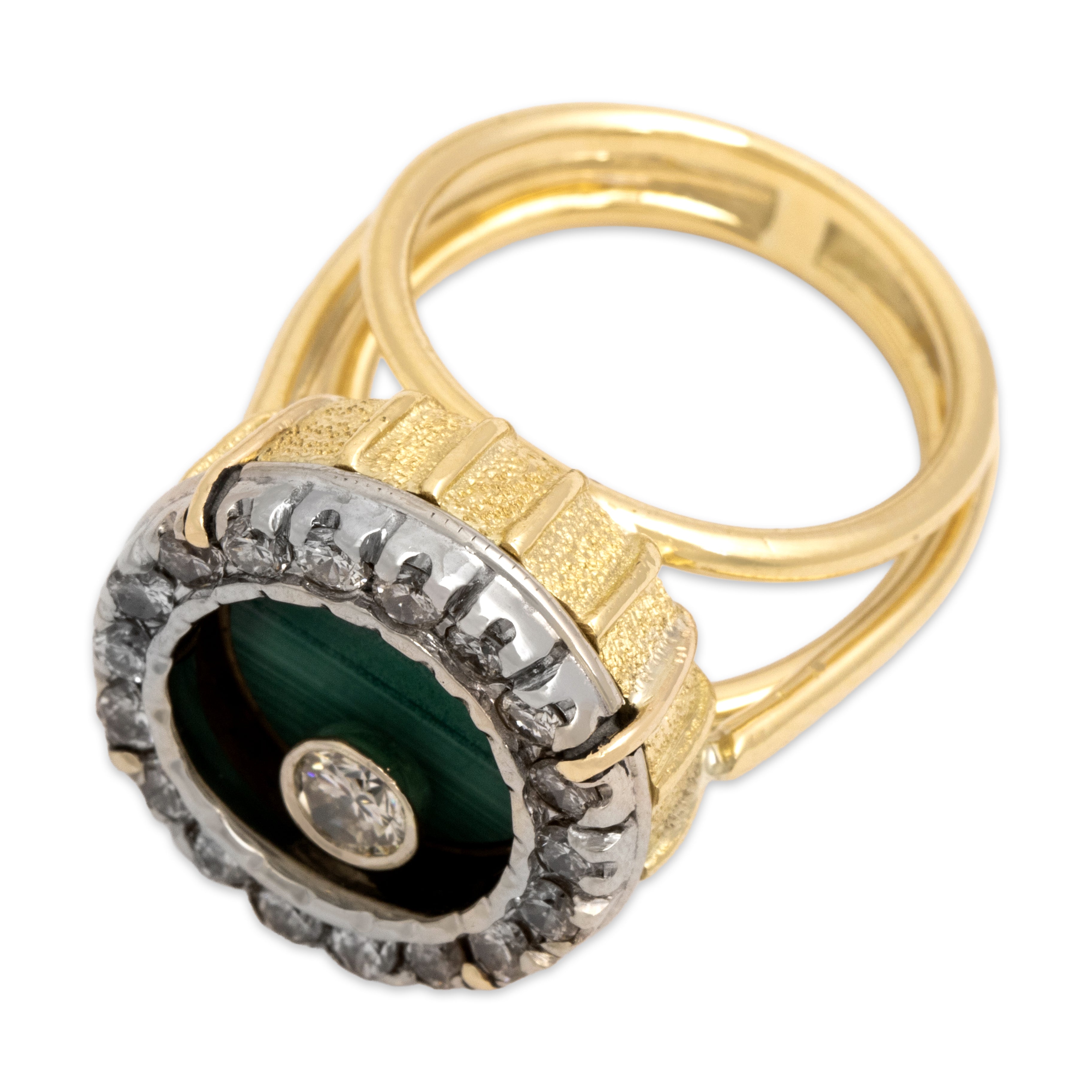 Vintage Large 18k Yellow & White Gold .71cttw Diamond Malachite Incredible Spinning Orbital Ring - Overall view