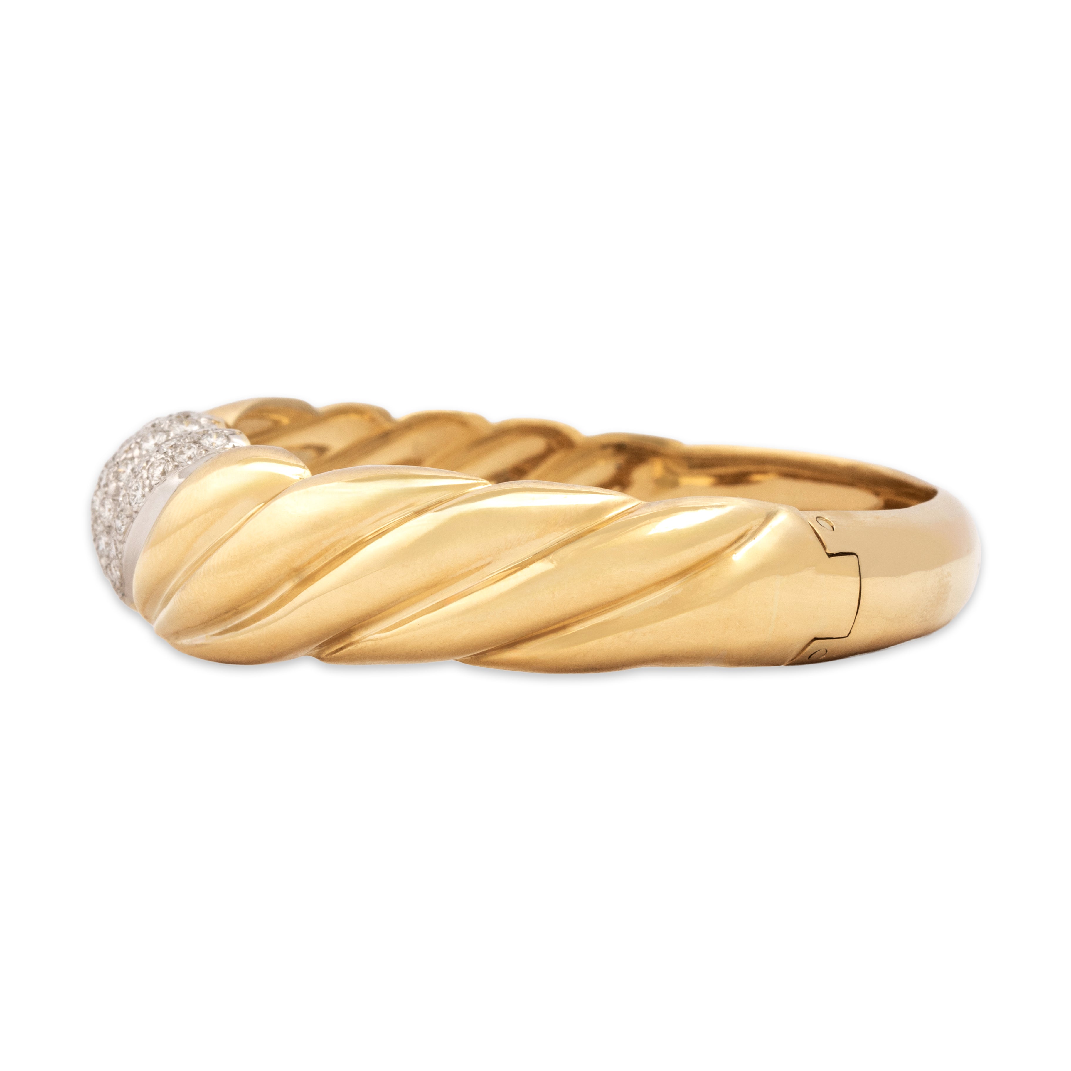 Vintage Italian 18k Yellow Gold 1.27cttw Diamond Bangle Bracelet - Side view