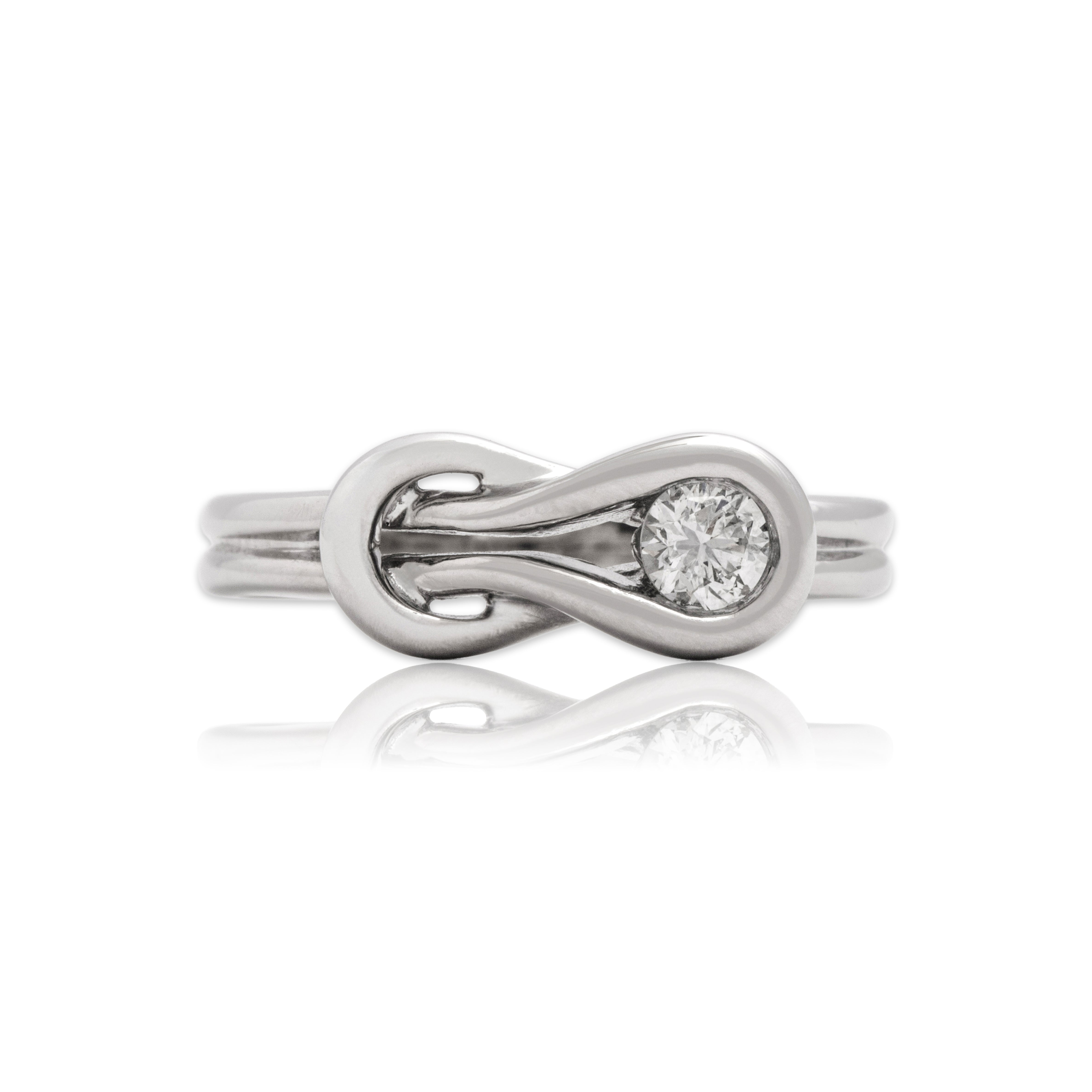 Vintage 14k White Gold Diamond Gleaming Looping Knot Ring - Close-up view