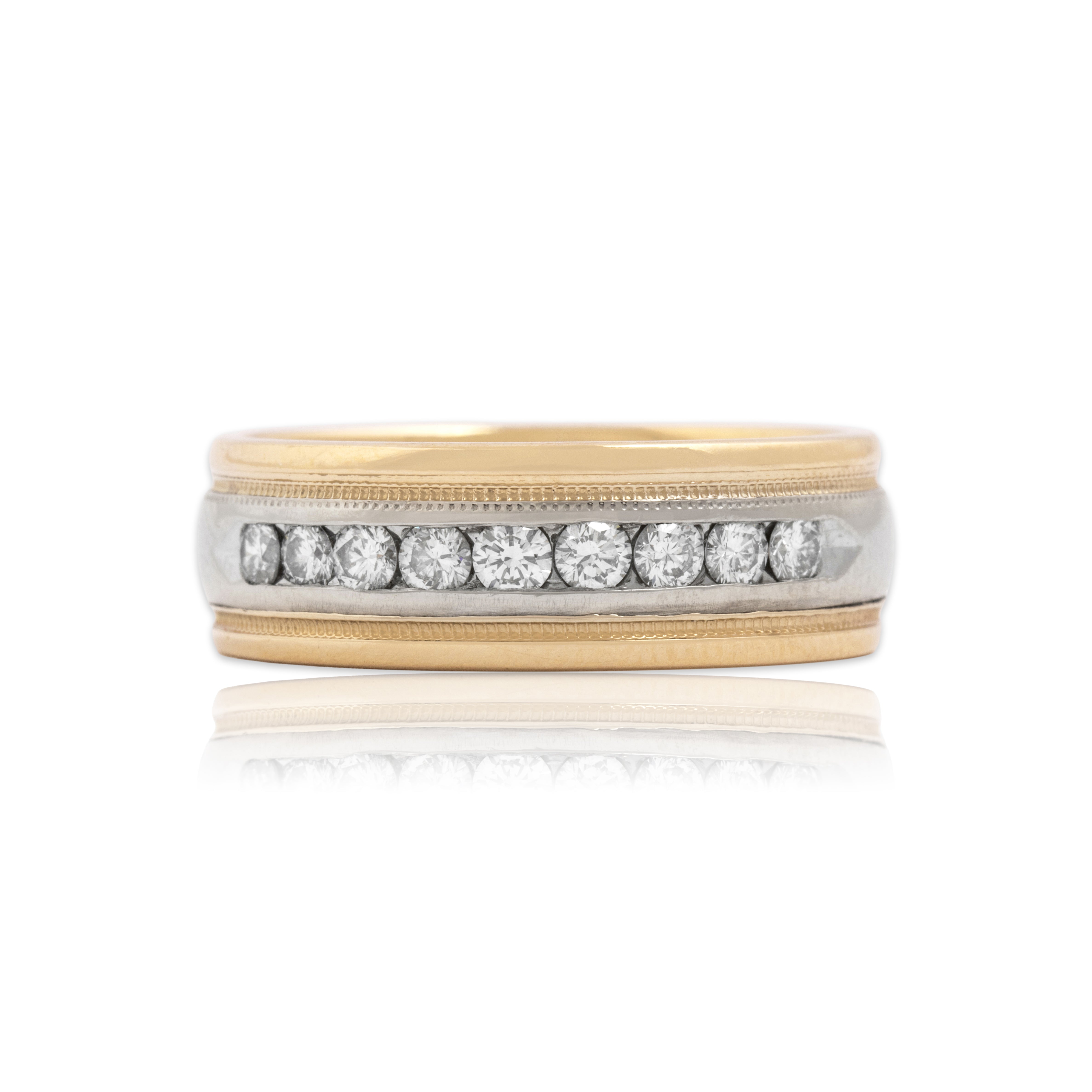 Vintage Substantial 14k Yellow & White Gold .54cttw Diamond Milgrain Band Ring - Close-up view