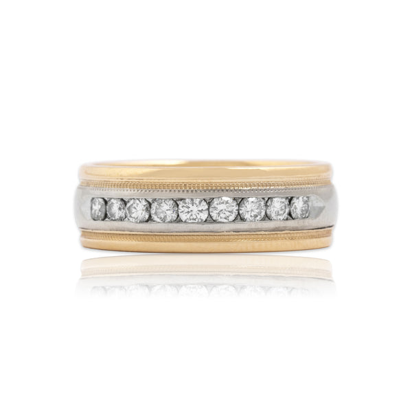 Vintage Substantial 14k Yellow & White Gold .54cttw Diamond Milgrain Band Ring 8.50