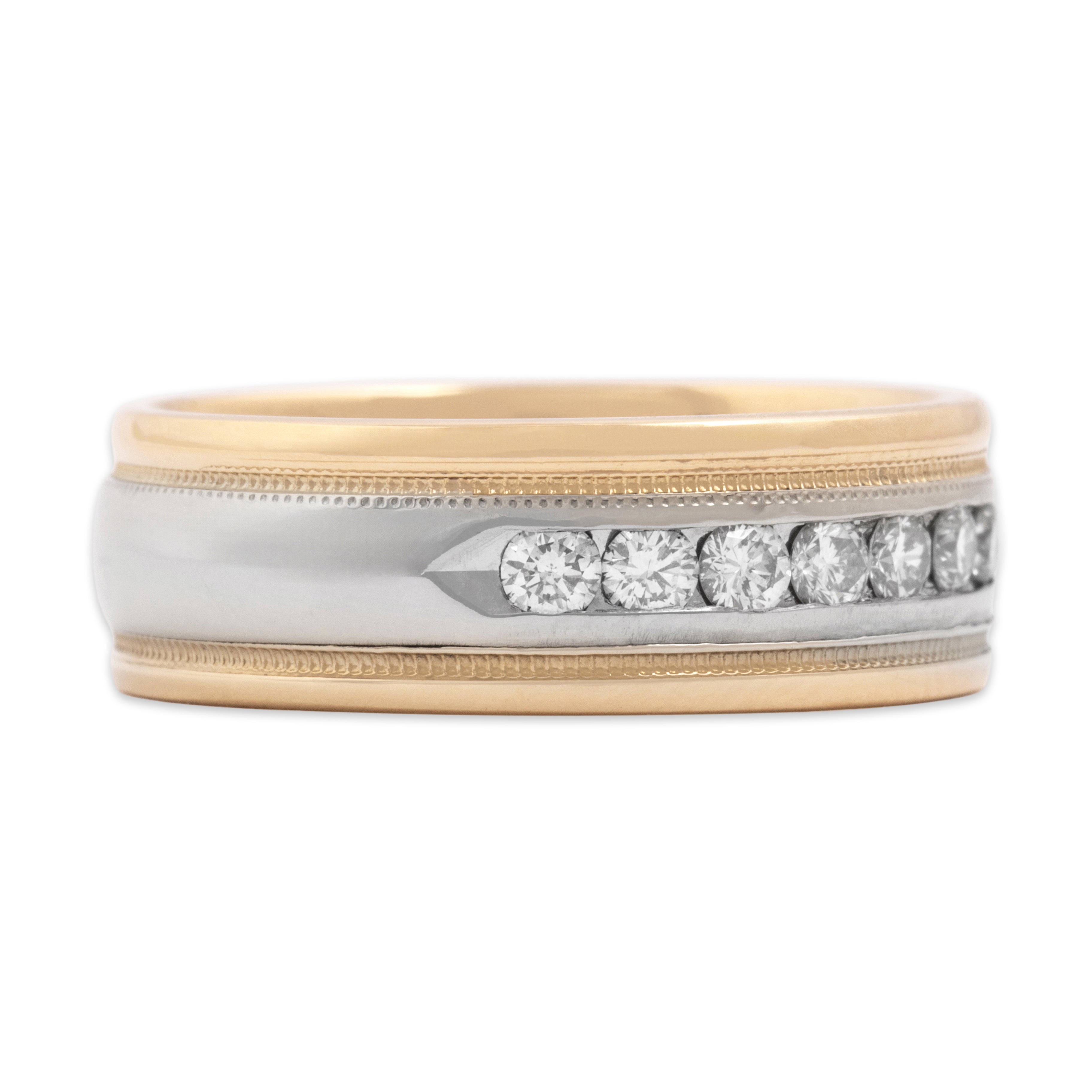 Vintage Substantial 14k Yellow & White Gold .54cttw Diamond Milgrain Band Ring - Side view