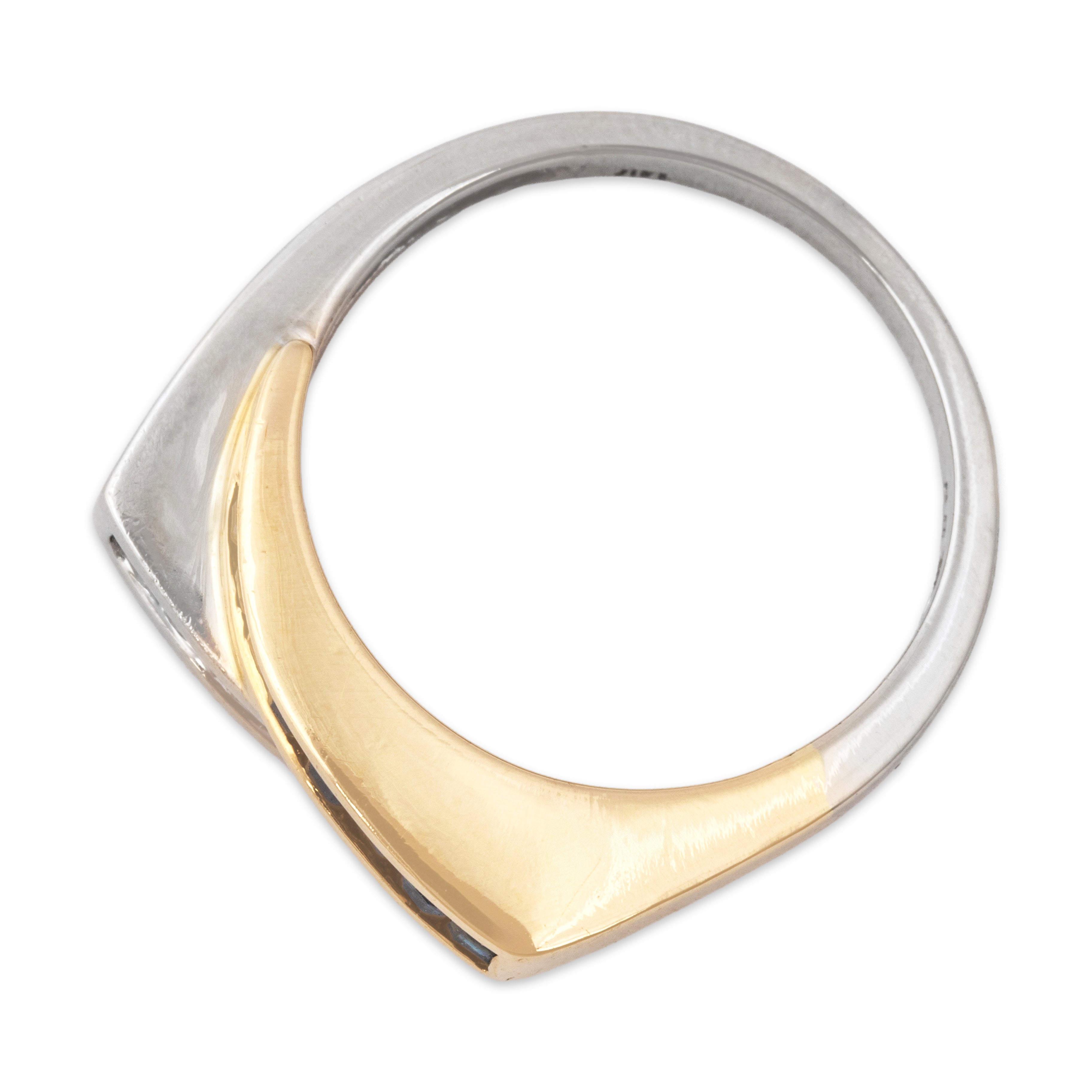 Vintage 14k Yellow & White Gold Blue Sapphire Diamond Duo Geometric Arc Ring - detail view #1