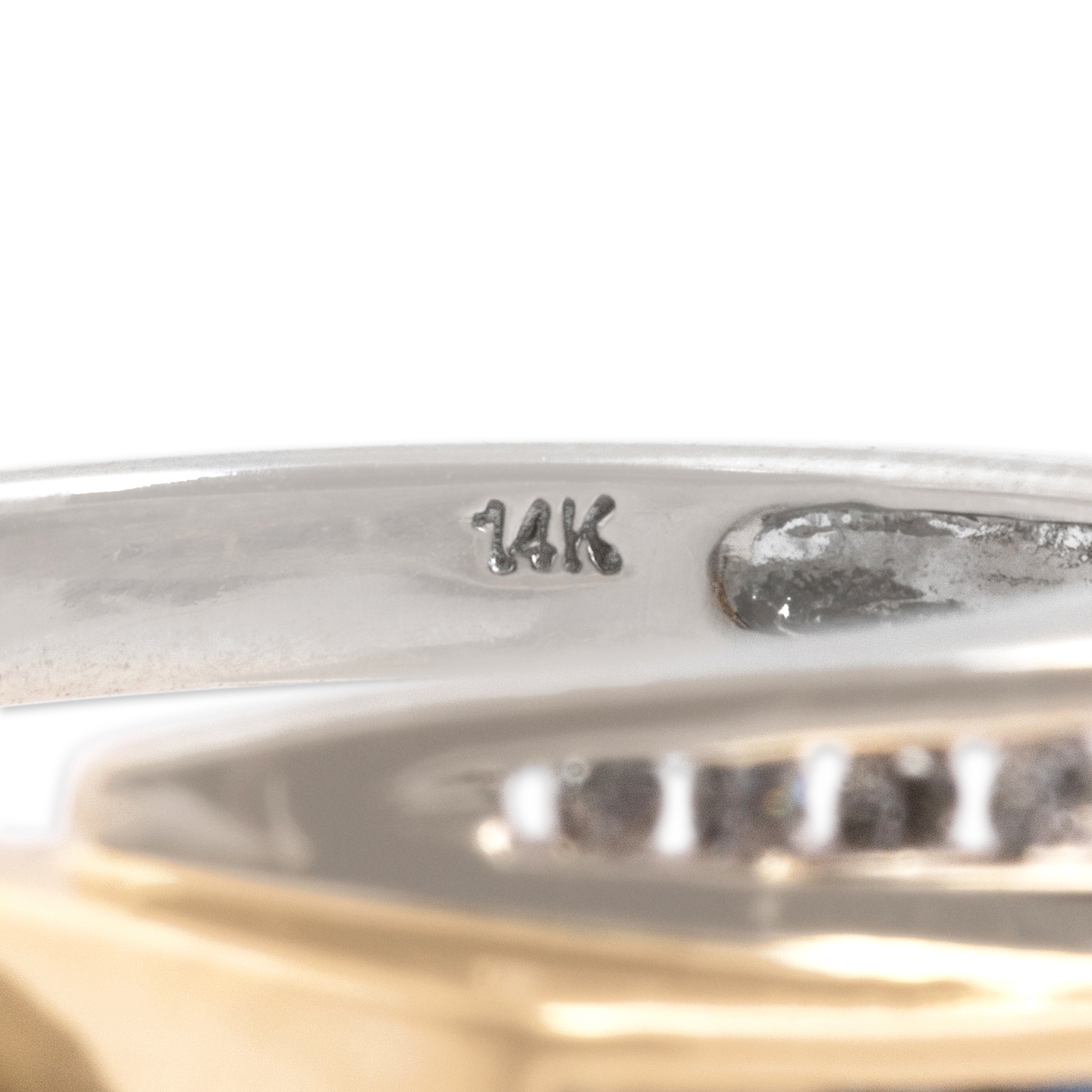 Vintage 14k Yellow & White Gold Blue Sapphire Diamond Duo Geometric Arc Ring - Hallmark view