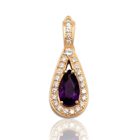 Vintage 14k Yellow Gold 2.35ct Amethyst .69cttw Diamond Sophisticated Pear Pendant