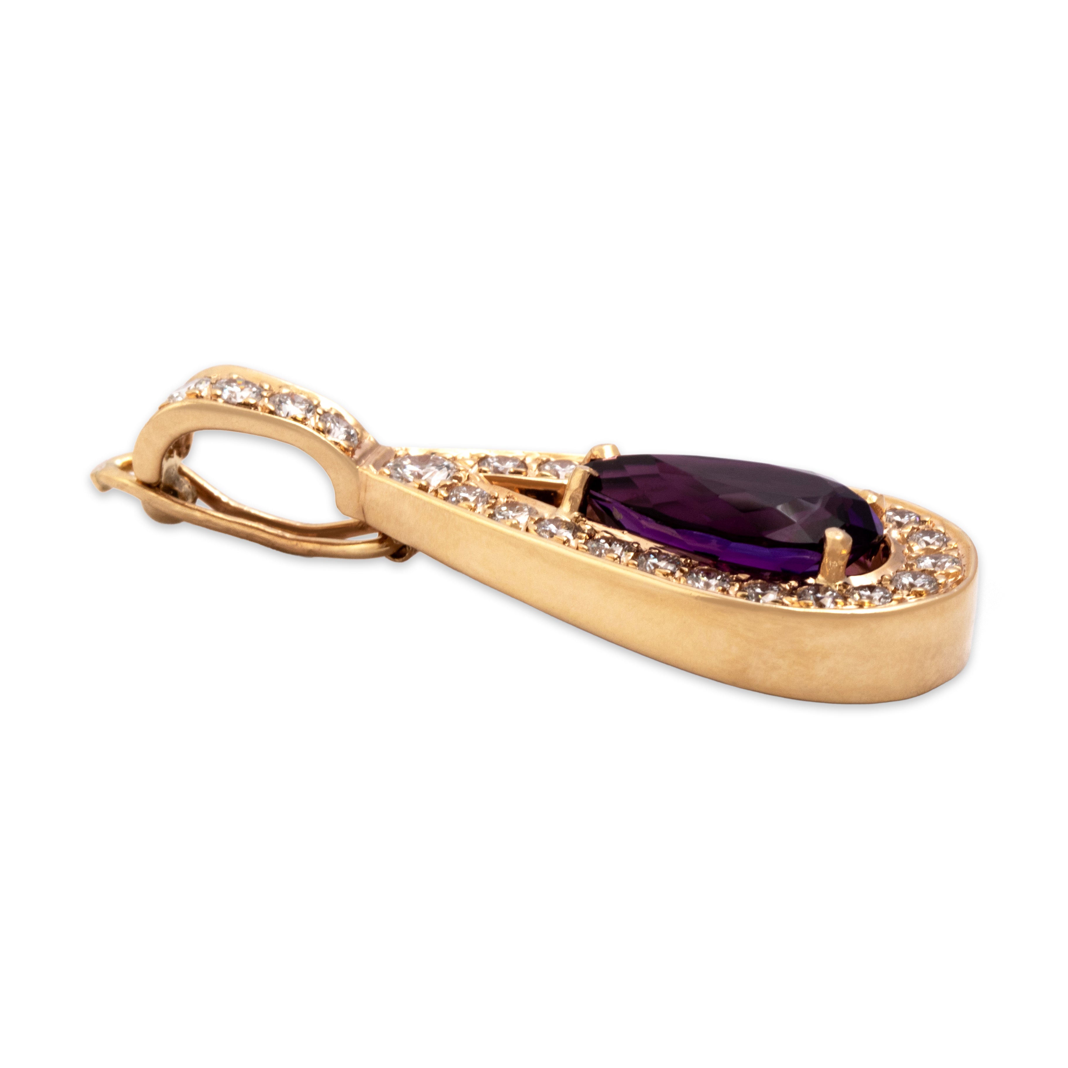 Vintage 14k Yellow Gold 2.35ct Amethyst .69cttw Diamond Impressive Shining Teardrop Pendant - Side view