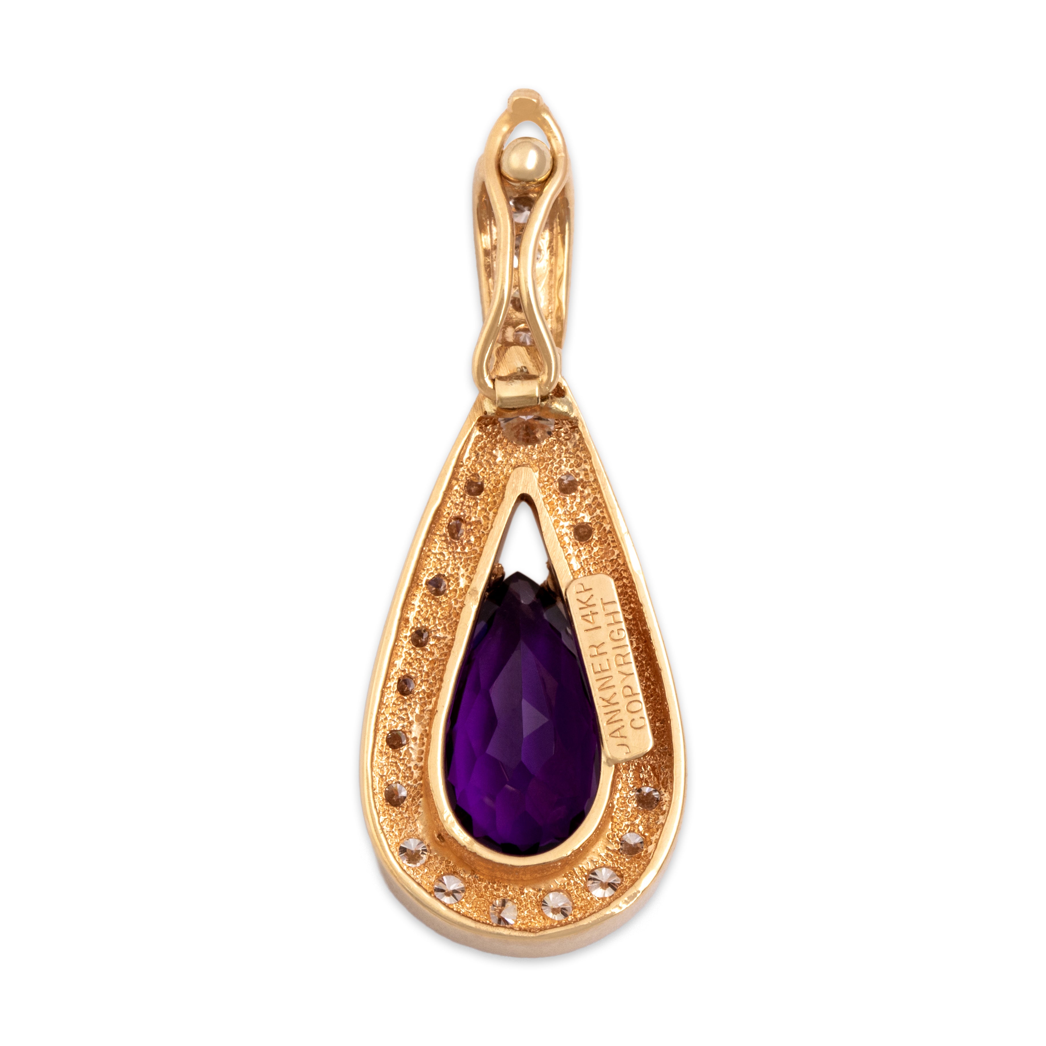 Vintage 14k Yellow Gold 2.35ct Amethyst .69cttw Diamond Impressive Shining Teardrop Pendant - Back view