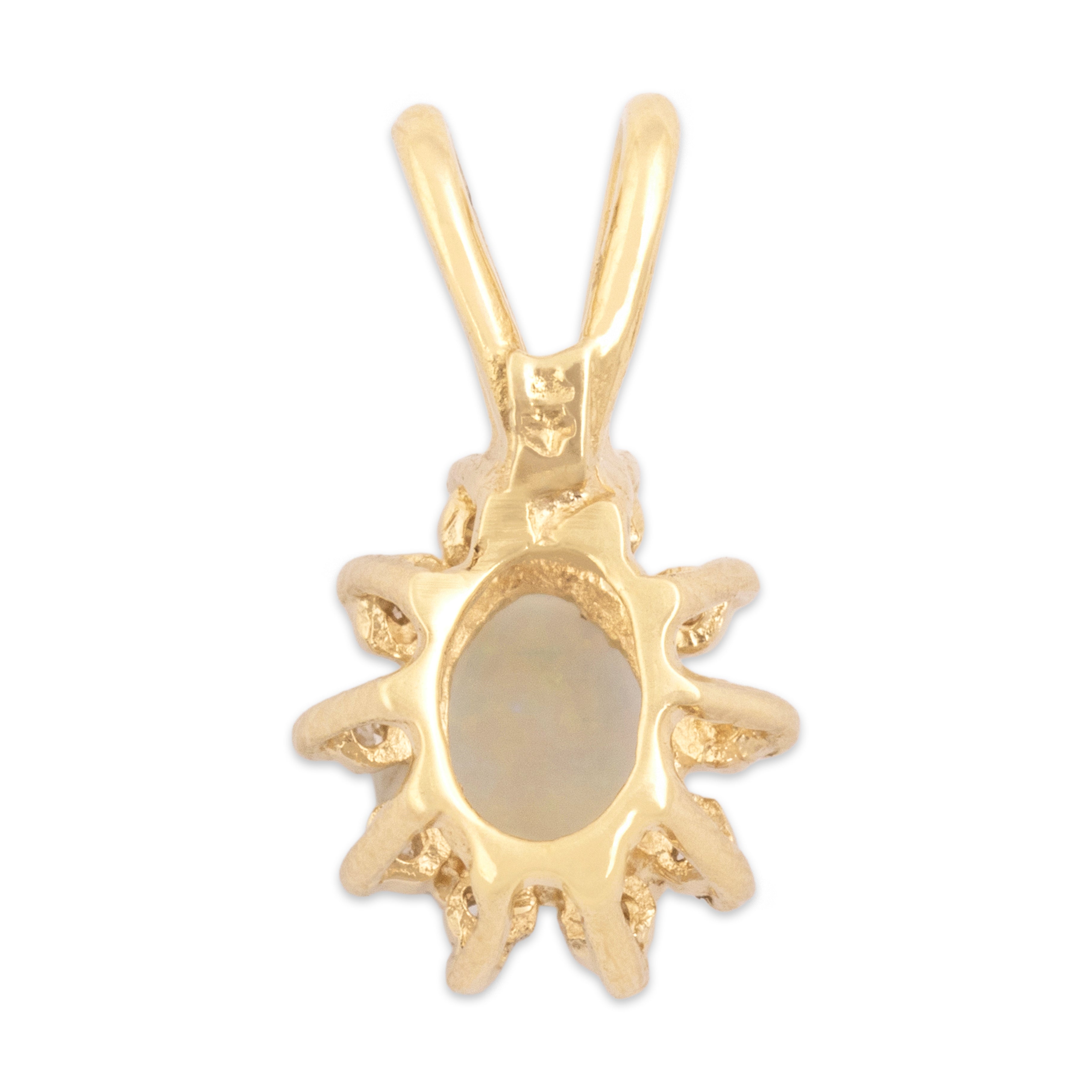 Vintage 14k Yellow Gold Opal Diamond Classic Luminous Halo Pendant