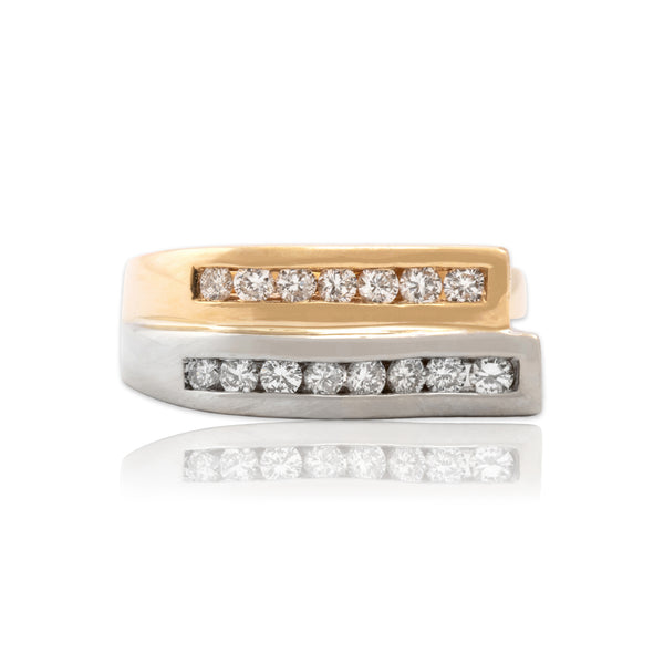 Vintage 14k White & Yellow Gold Diamond Sculptural Double Wave Ring 6.50