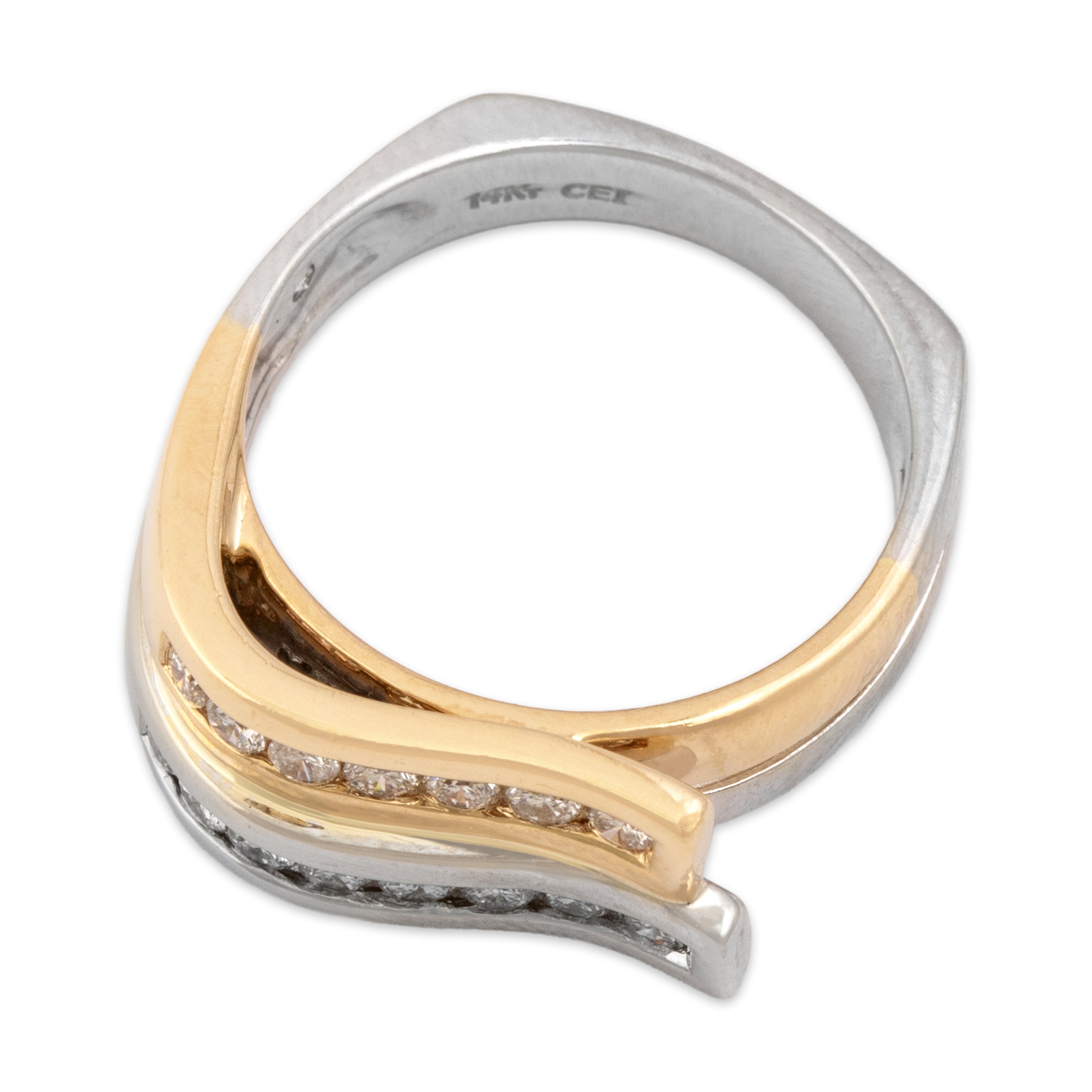 Vintage 14k White & Yellow Gold Diamond Sculptural Double Wave Ring - Overall view